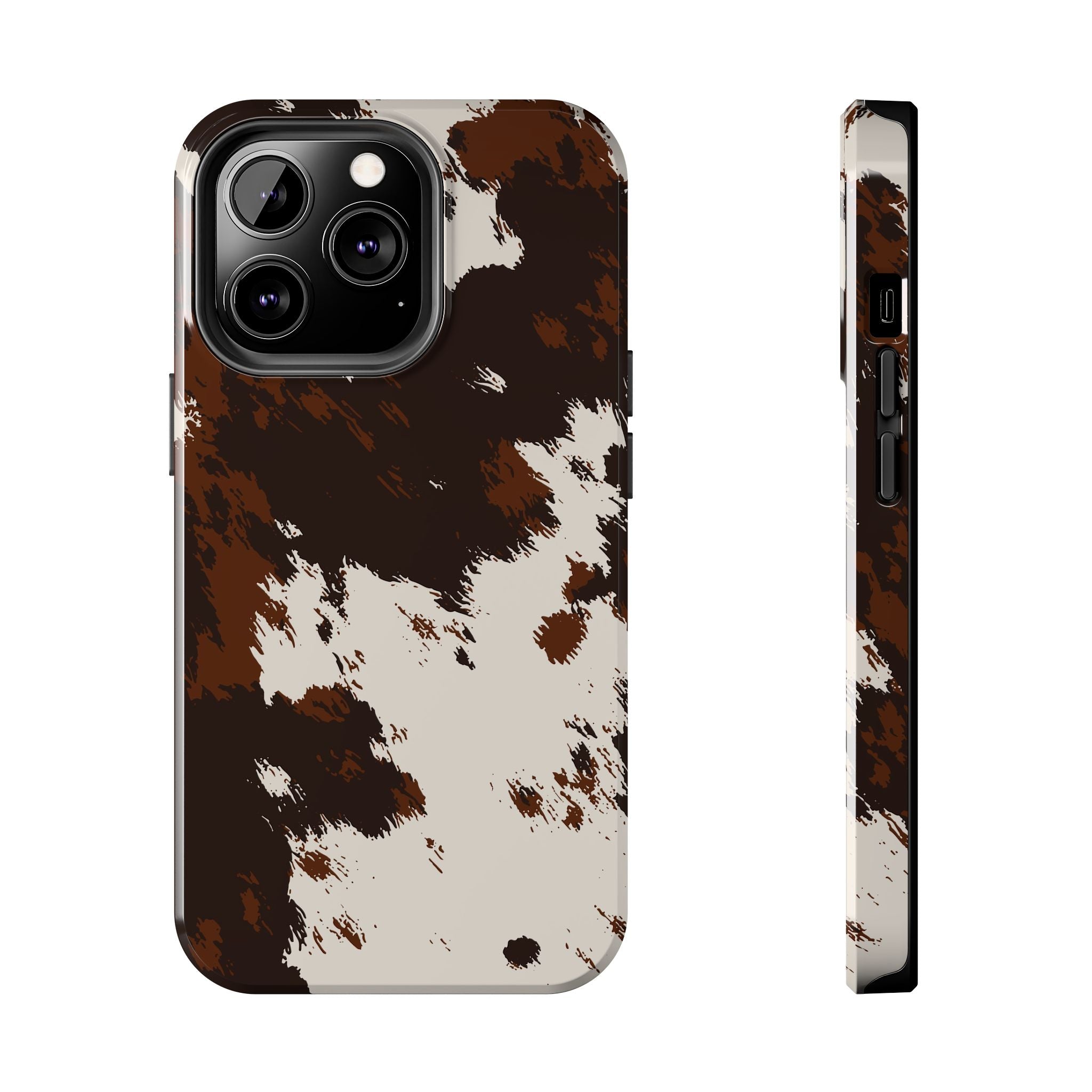 Cowhide Print Tough Phone Case — Brown & White Western Rugged Protection