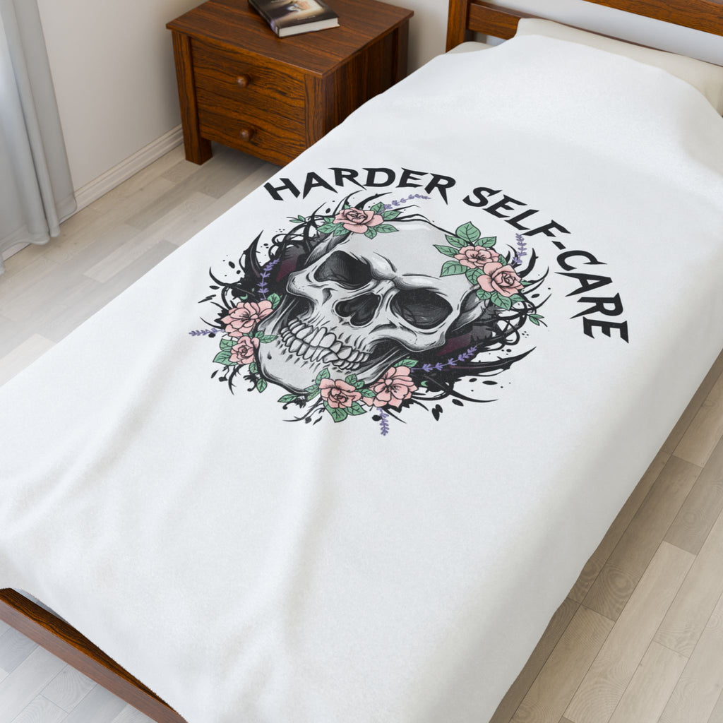 Harder Self-Care Skull Blanket | heavy metal wellness, gothic self-care