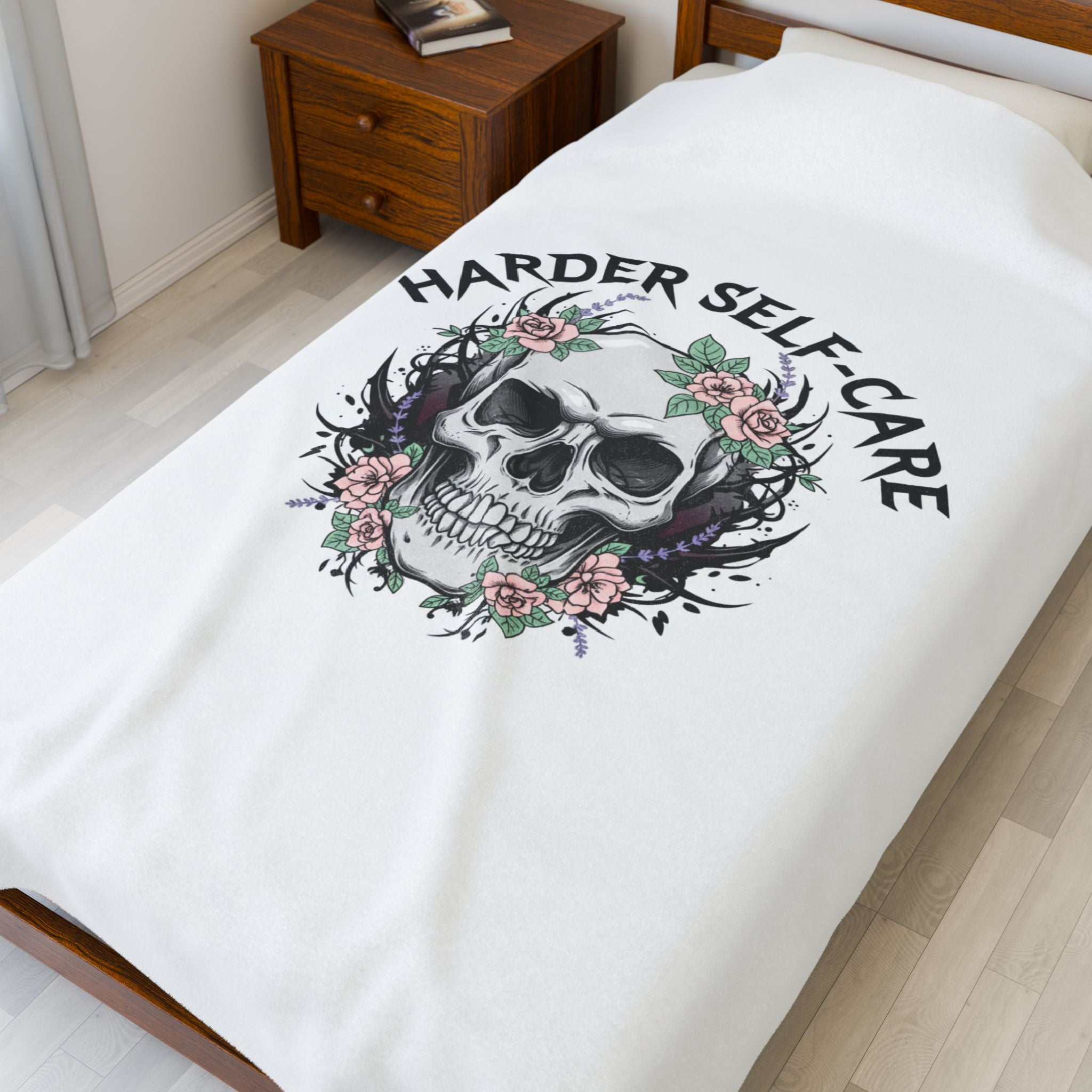 Harder Self-Care Skull Blanket | heavy metal wellness, gothic self-care
