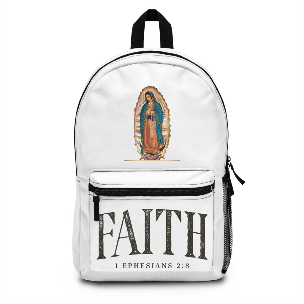 Faith Backpack – Virgin Mary & Ephesians 2:8 Inspirational Christian School Bag