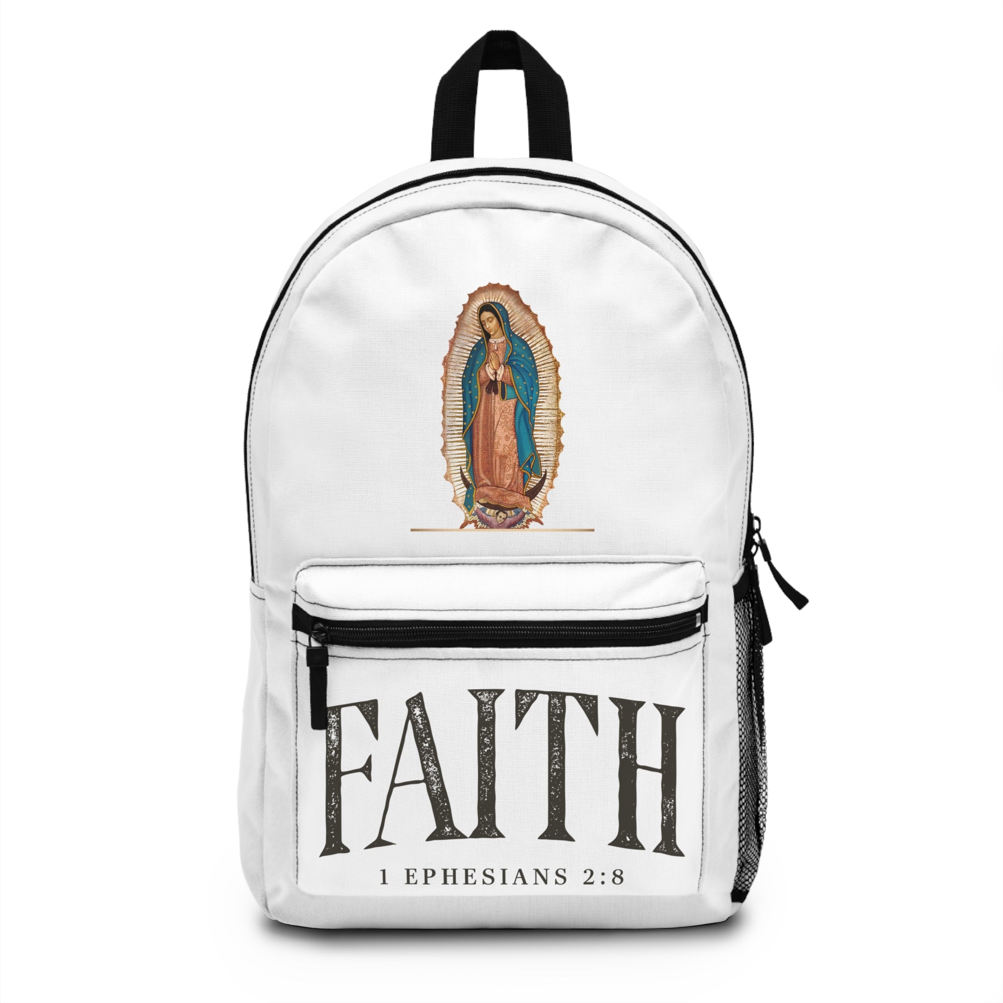 Faith Backpack – Virgin Mary & Ephesians 2:8 Inspirational Christian School Bag