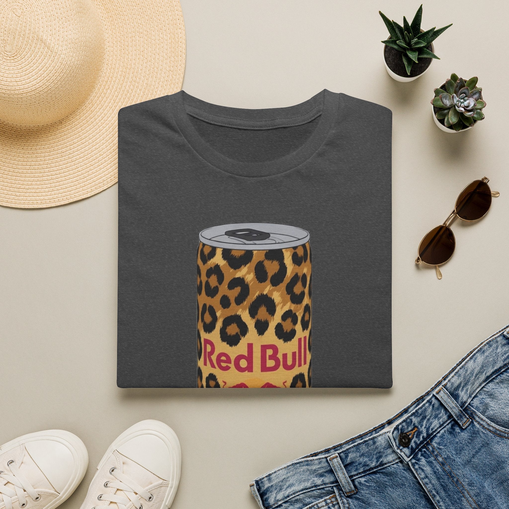 Leopard Print Red Bull Can T‑Shirt — Energy Drink Graphic Tee
