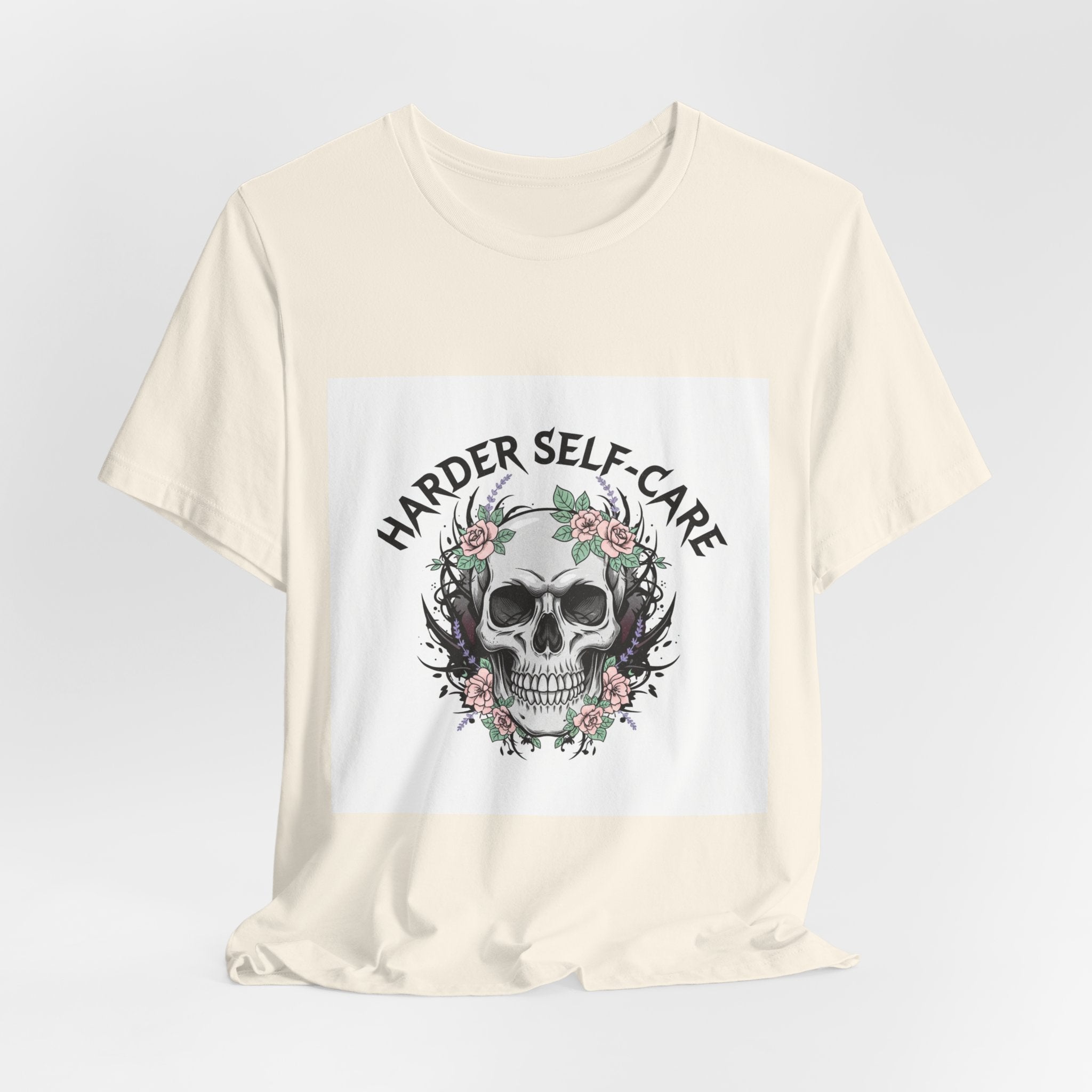 Harder Self-Care Skull Tee | metal font shirt, gothic wellness quote