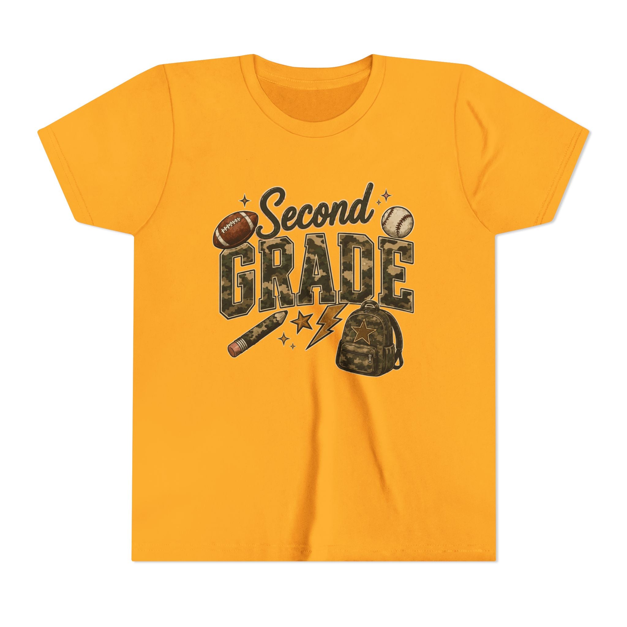 Second Grade Youth Tee — Back-to-School Sports & Backpack Design