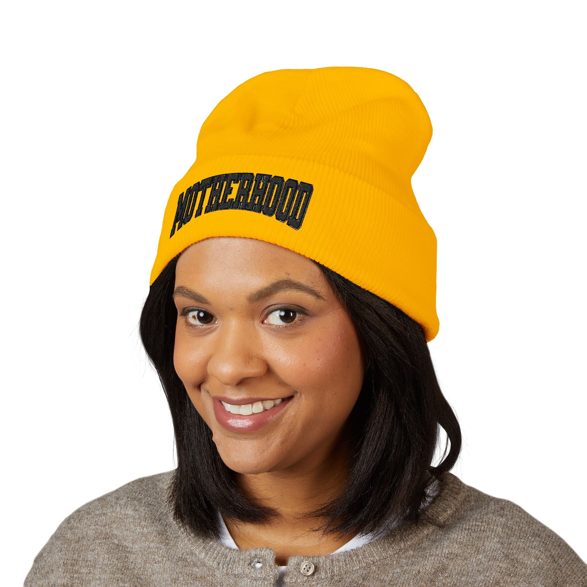 Motherhood Embroidered Cuffed Beanie — Cozy Mom Knit Hat