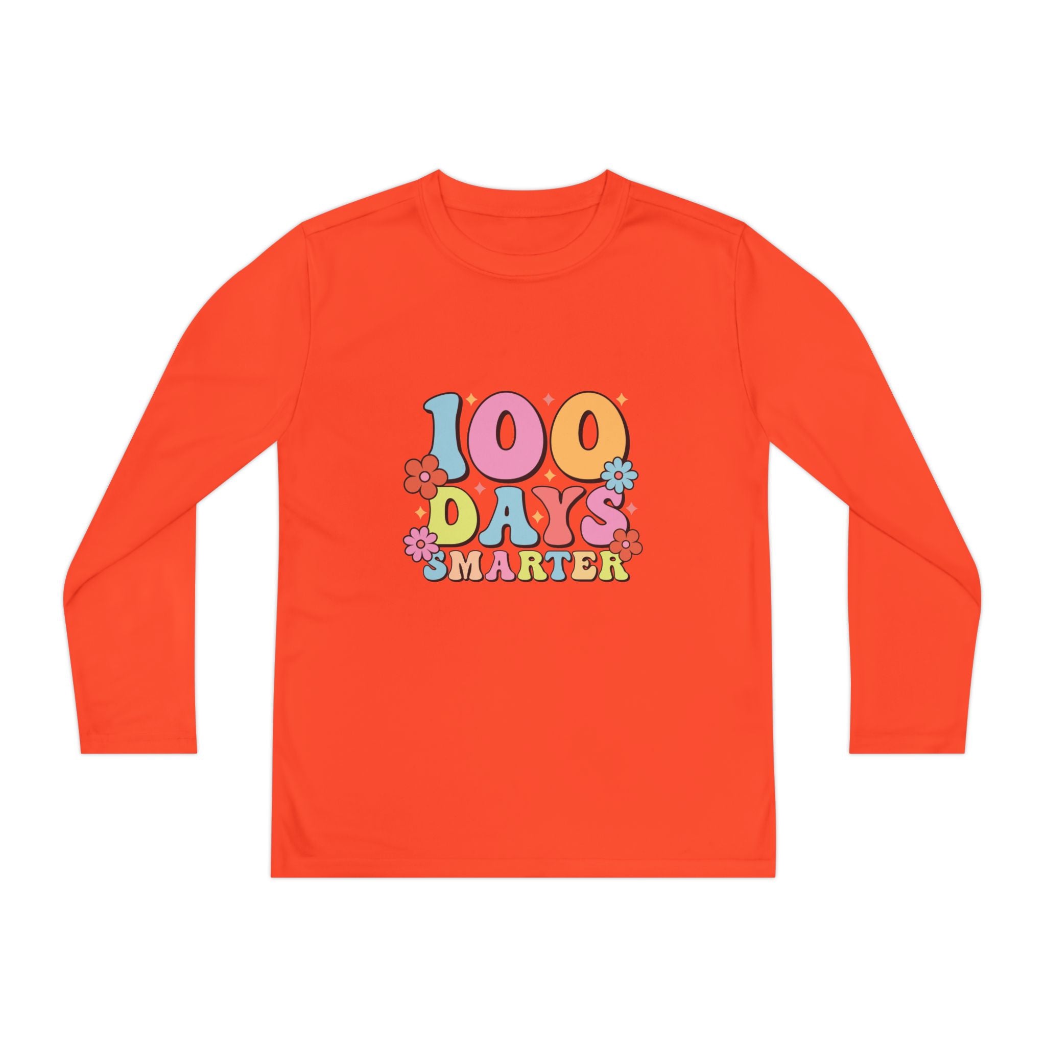 100 Days Smarter Youth Long Sleeve Tee — Retro Floral School Celebration Shirt