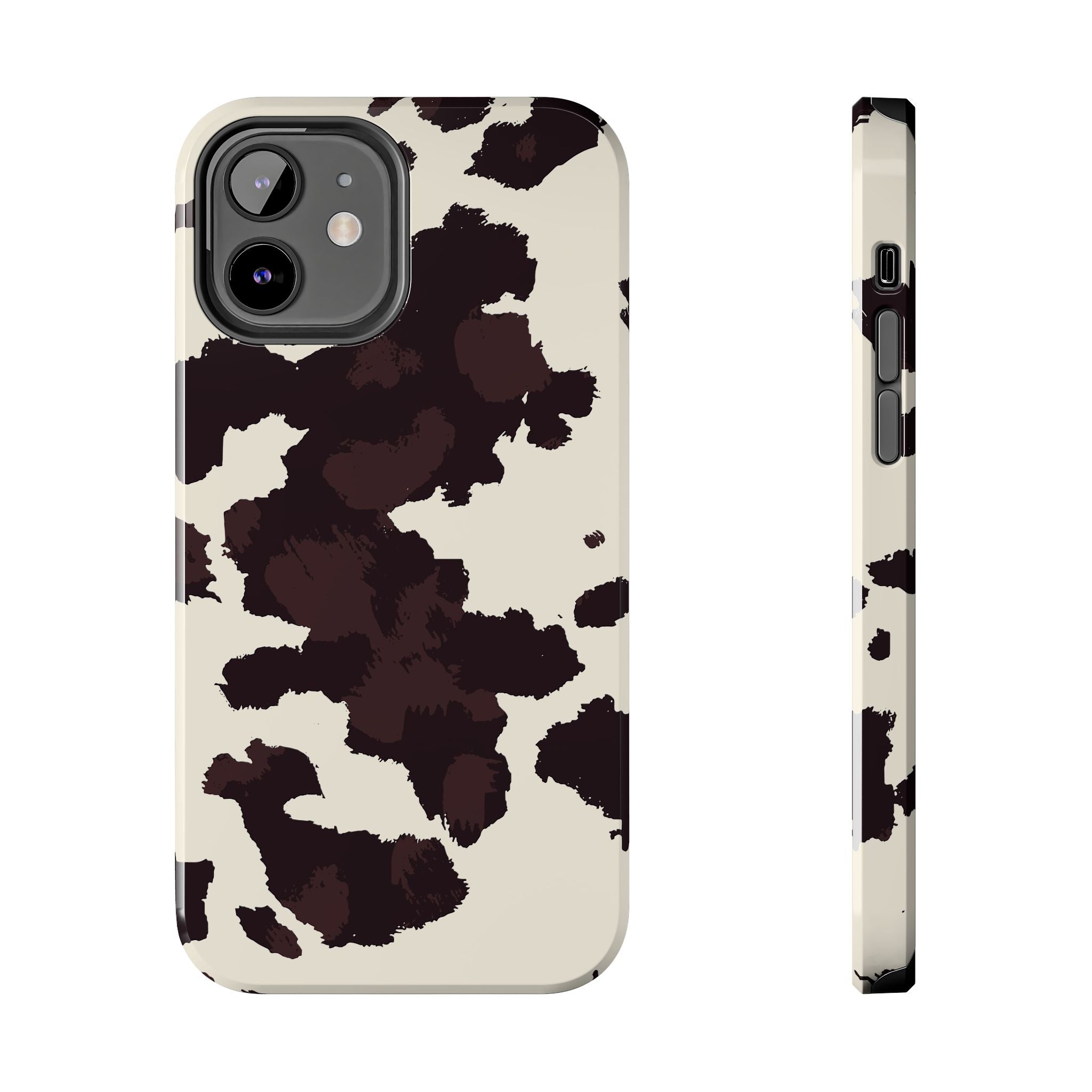 Cow Print Tough Phone Case — Brown Cream Protective Phone Cover