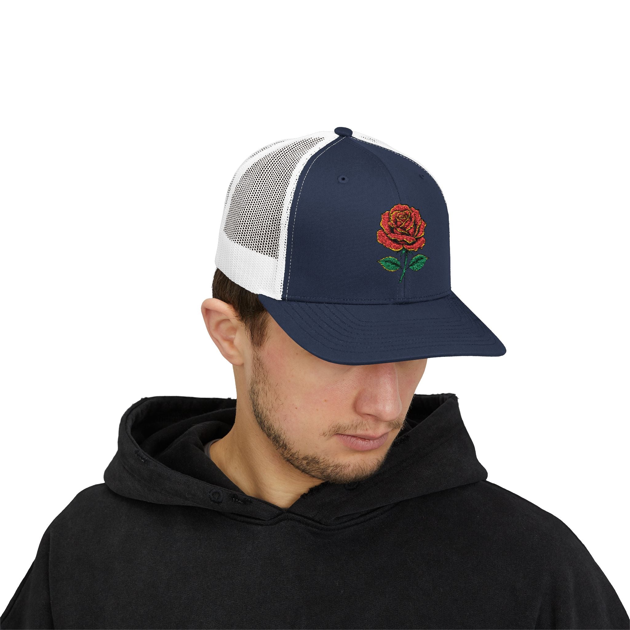 Embroidered Red Rose Trucker Cap