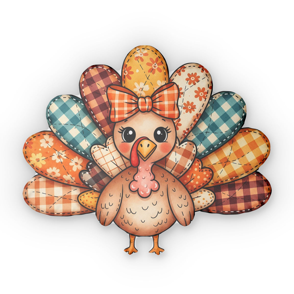 Cute Thanksgiving Turkey Shaped Pillow – Fall Plaid Decorative Throw Pillow