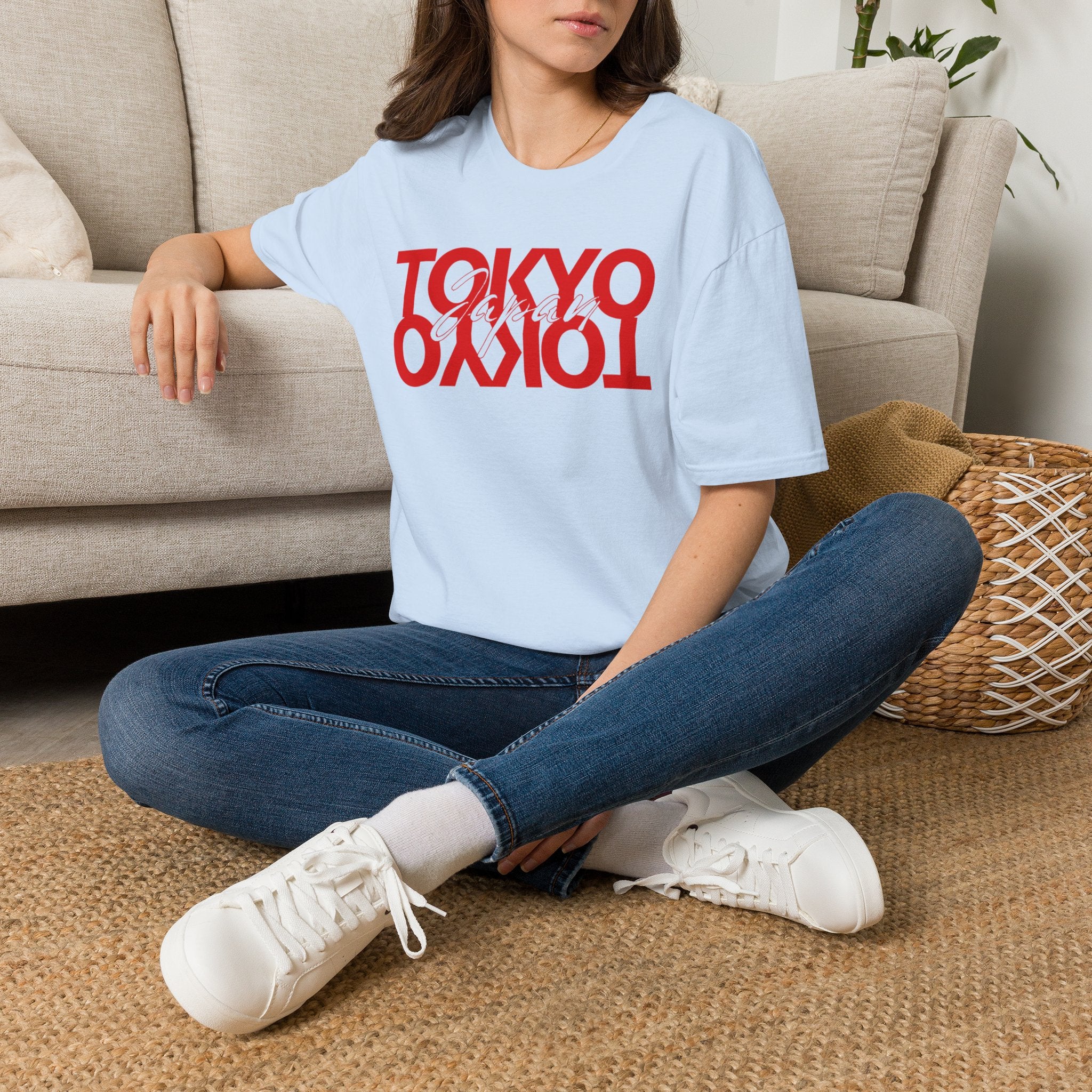 Tokyo Floral T-Shirt — Mirrored Red Logo "Tokyo" Graphic Tee