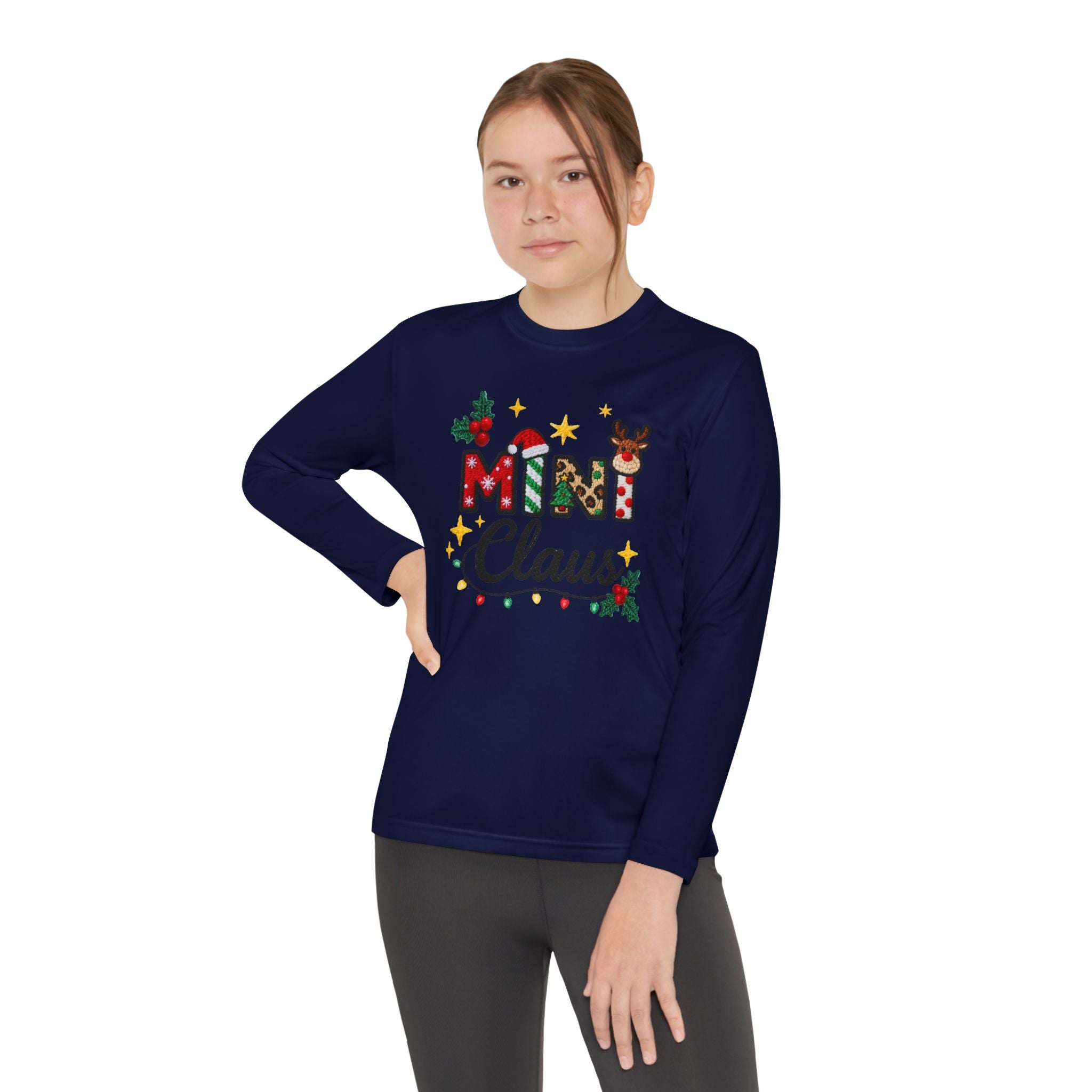 Mini Claus Youth Long Sleeve Tee — Cute Kids Christmas Holiday Shirt
