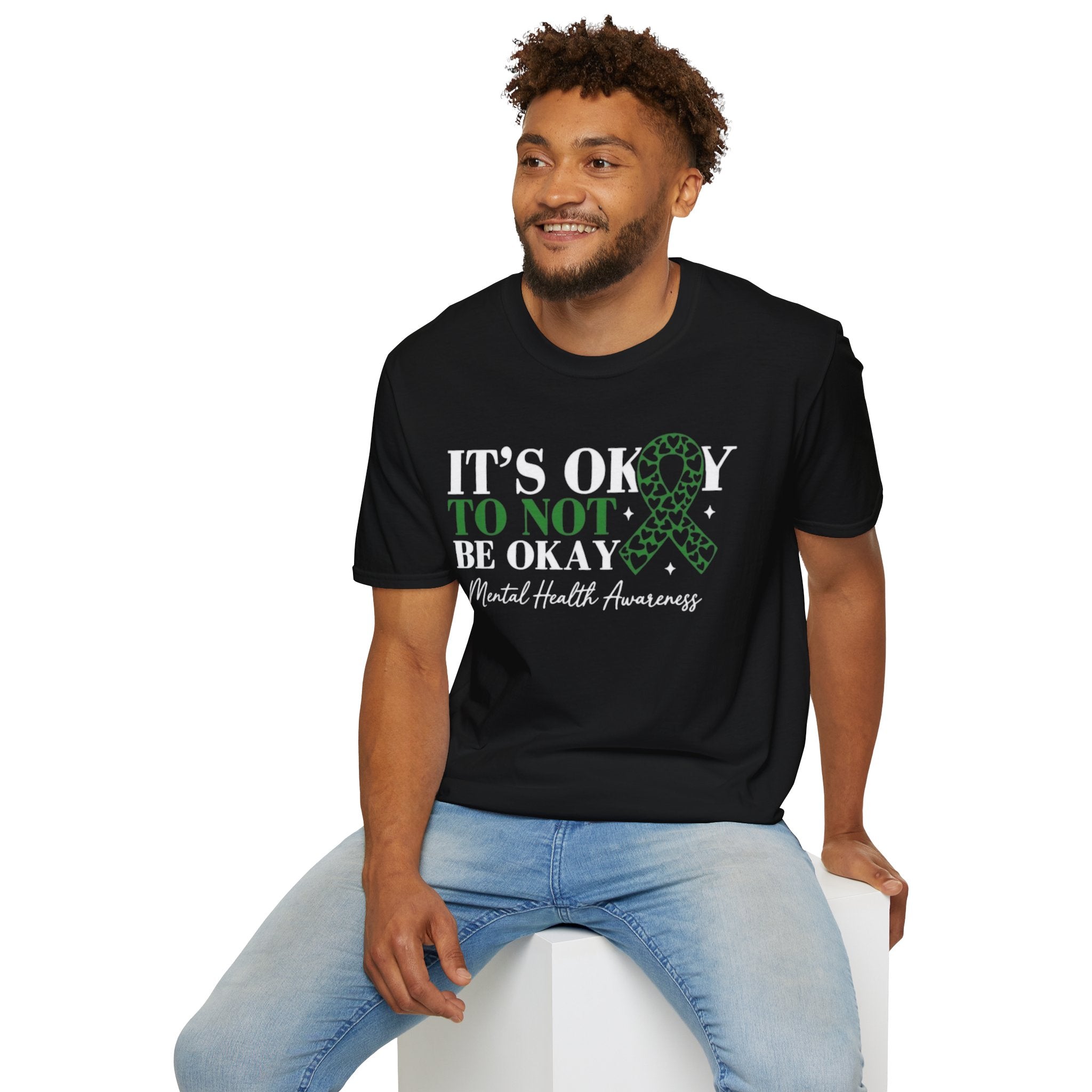 Mental Health Awareness T-Shirt — "It's Okay to Not Be Okay" with Green Ribbon