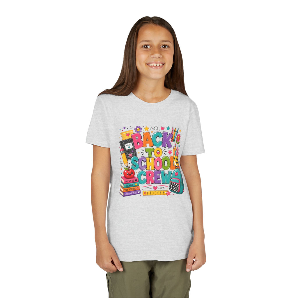 Back to School Crew Youth Tee — Colorful Kids' School Backpack & Books Graphic Shirt