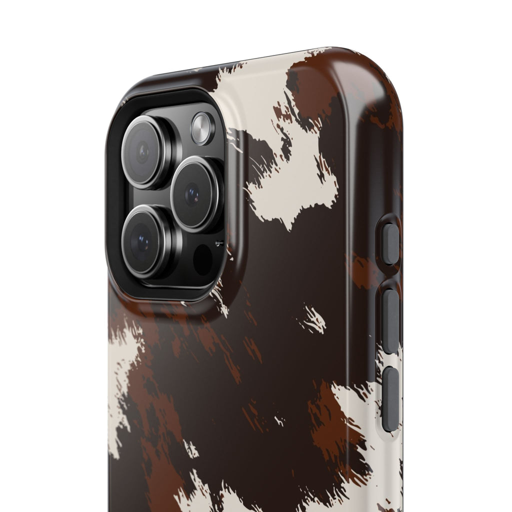 Cowhide Print Impact Phone Case — Brown & Cream Protective Cover