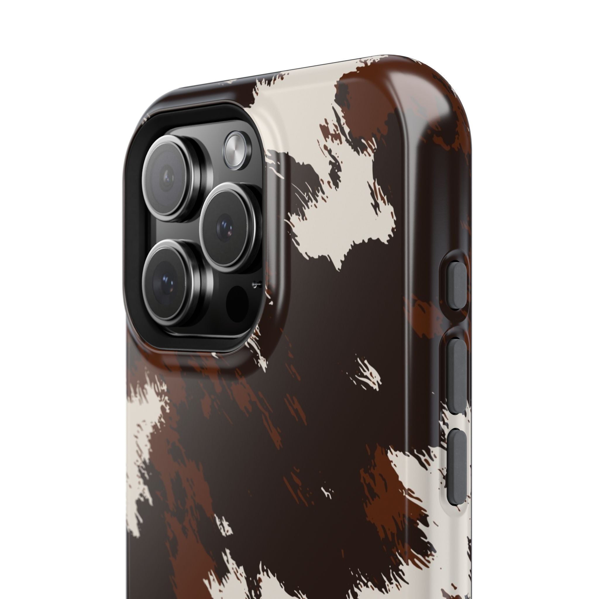 Cowhide Print Impact Phone Case — Brown & Cream Protective Cover