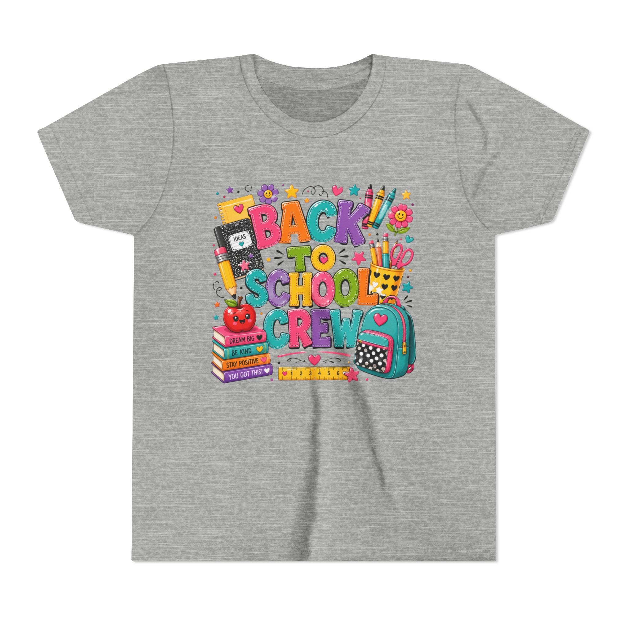 Back to School Crew Youth Tee — Colorful Kids' School Backpack & Books Graphic Shirt