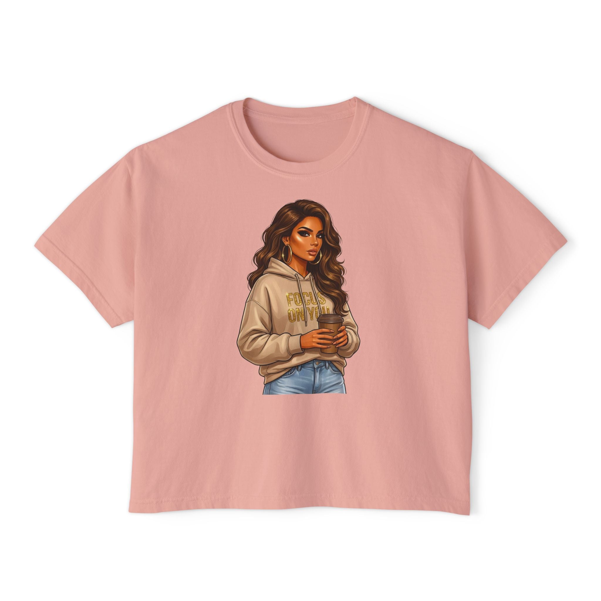 Women's Boxy Tee — Cozy Coffee Girl Graphic Crop T-Shirt