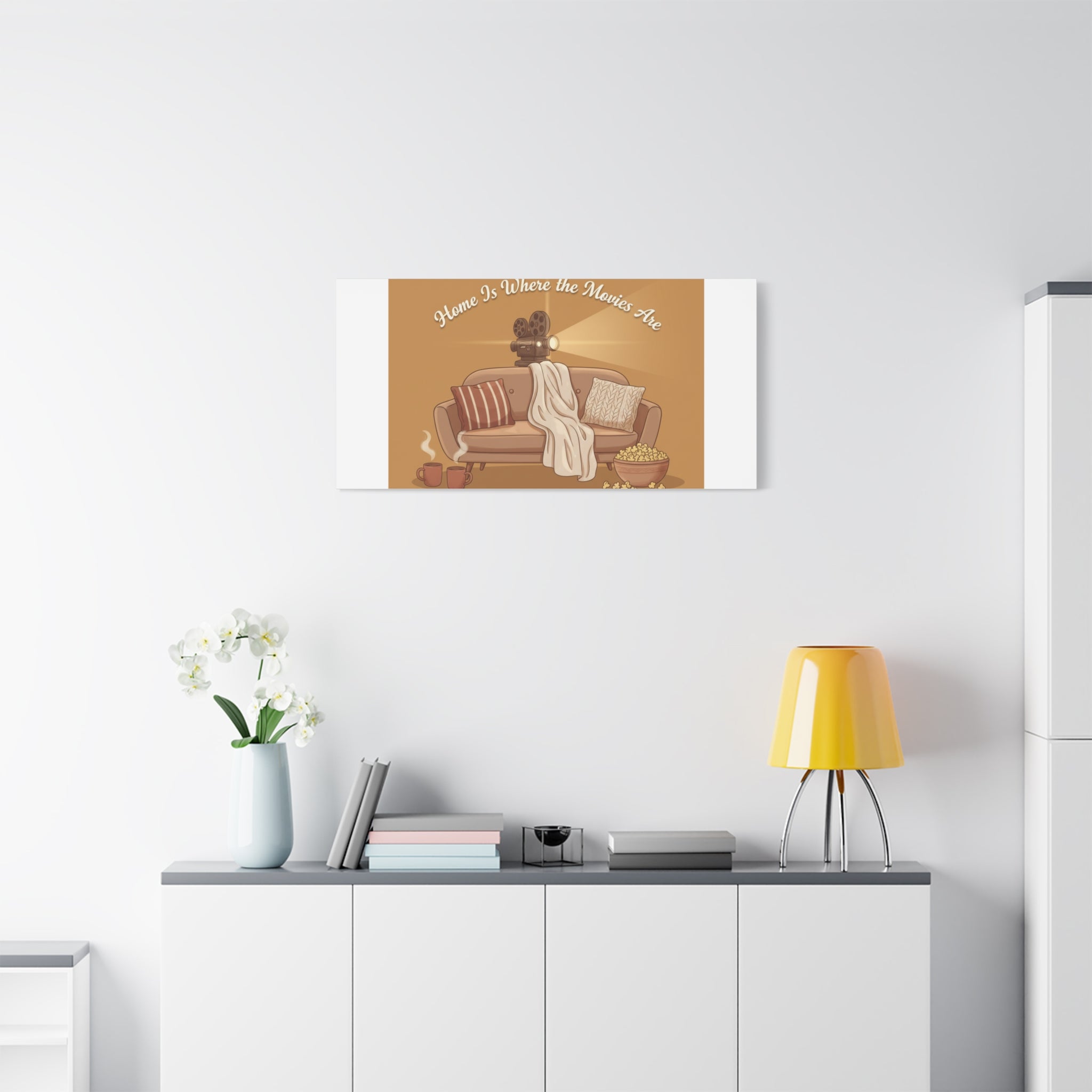 Home Is Where the Movies Are Canvas | cozy night art, home cinema decor
