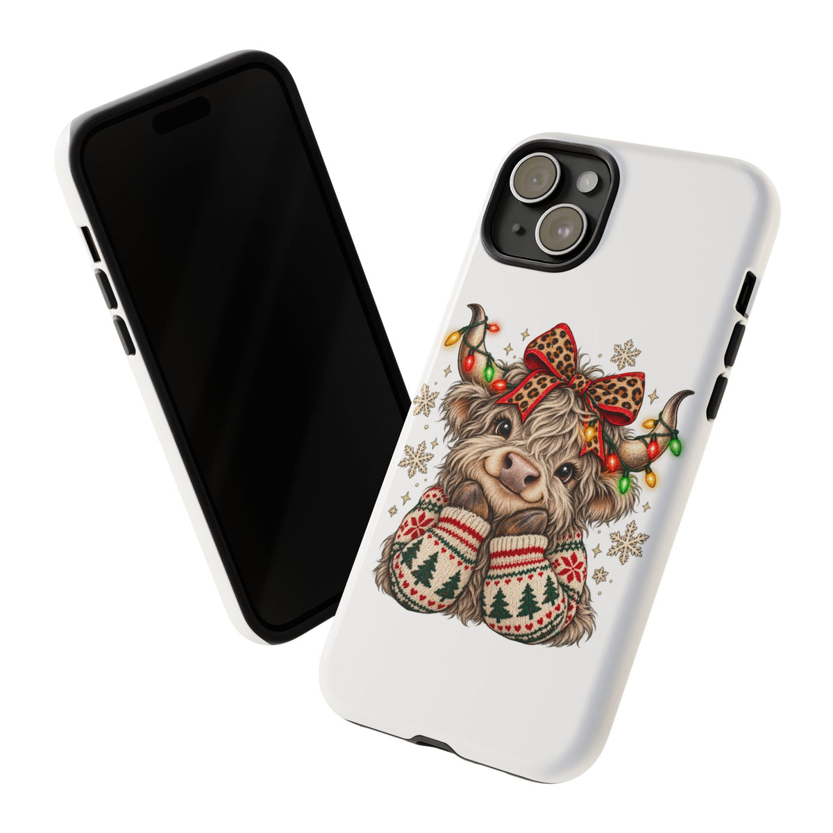 Holiday Highland Cow Phone Case – Festive Lights & Cozy Sweater Design