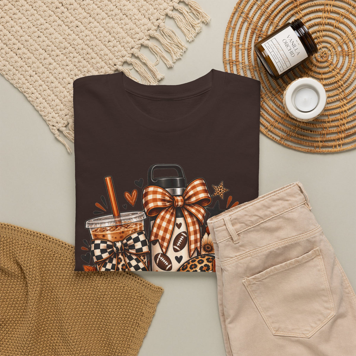 Fall Cozy Coffee T-Shirt — Pumpkin Spice, Plaid Bows & Floral Autumn Graphic Tee
