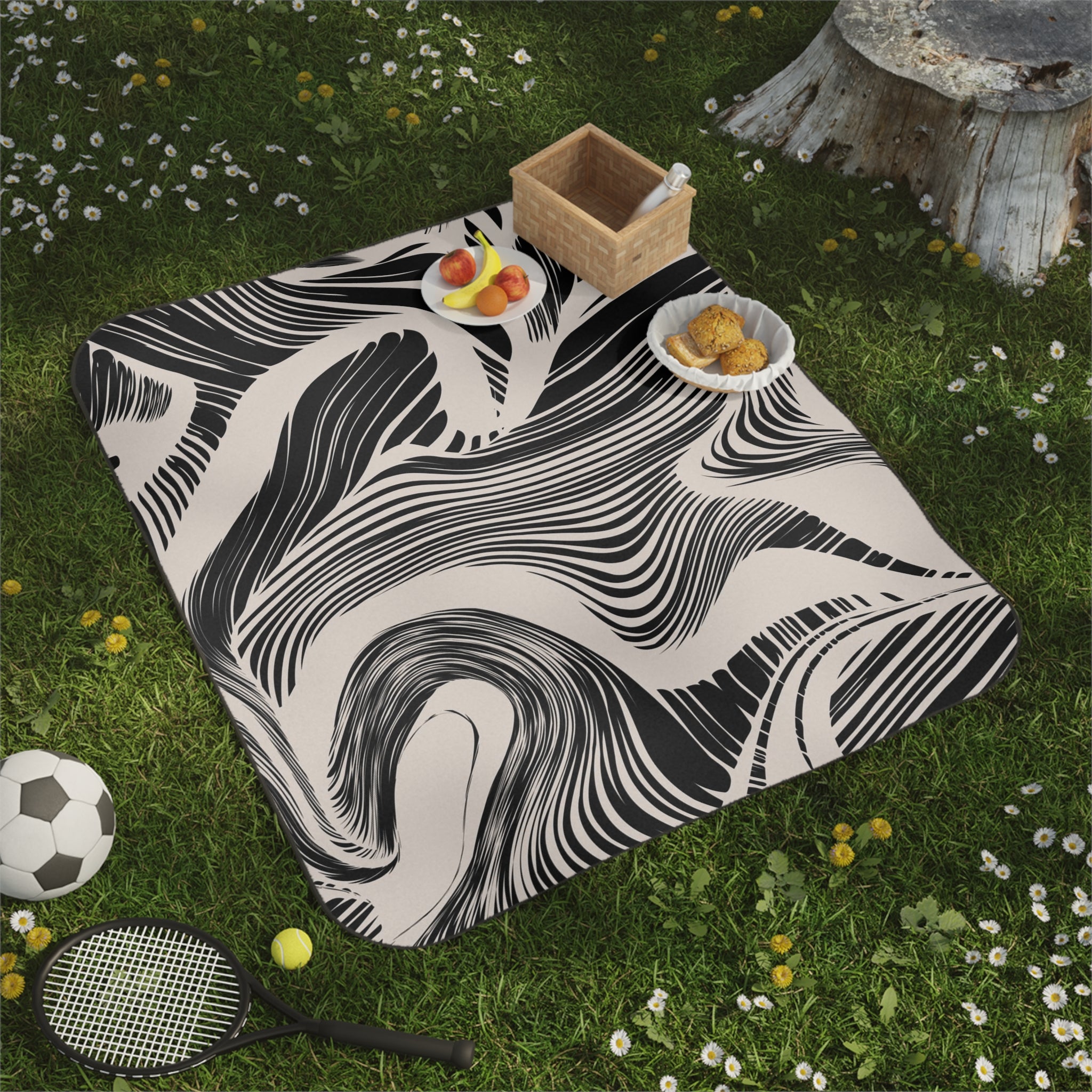 Swirling Marble Picnic Blanket — Modern Abstract Outdoor Throw