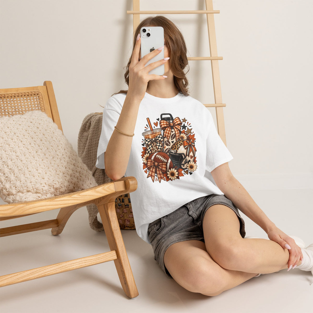 Fall Cozy Coffee T-Shirt — Pumpkin Spice, Plaid Bows & Floral Autumn Graphic Tee