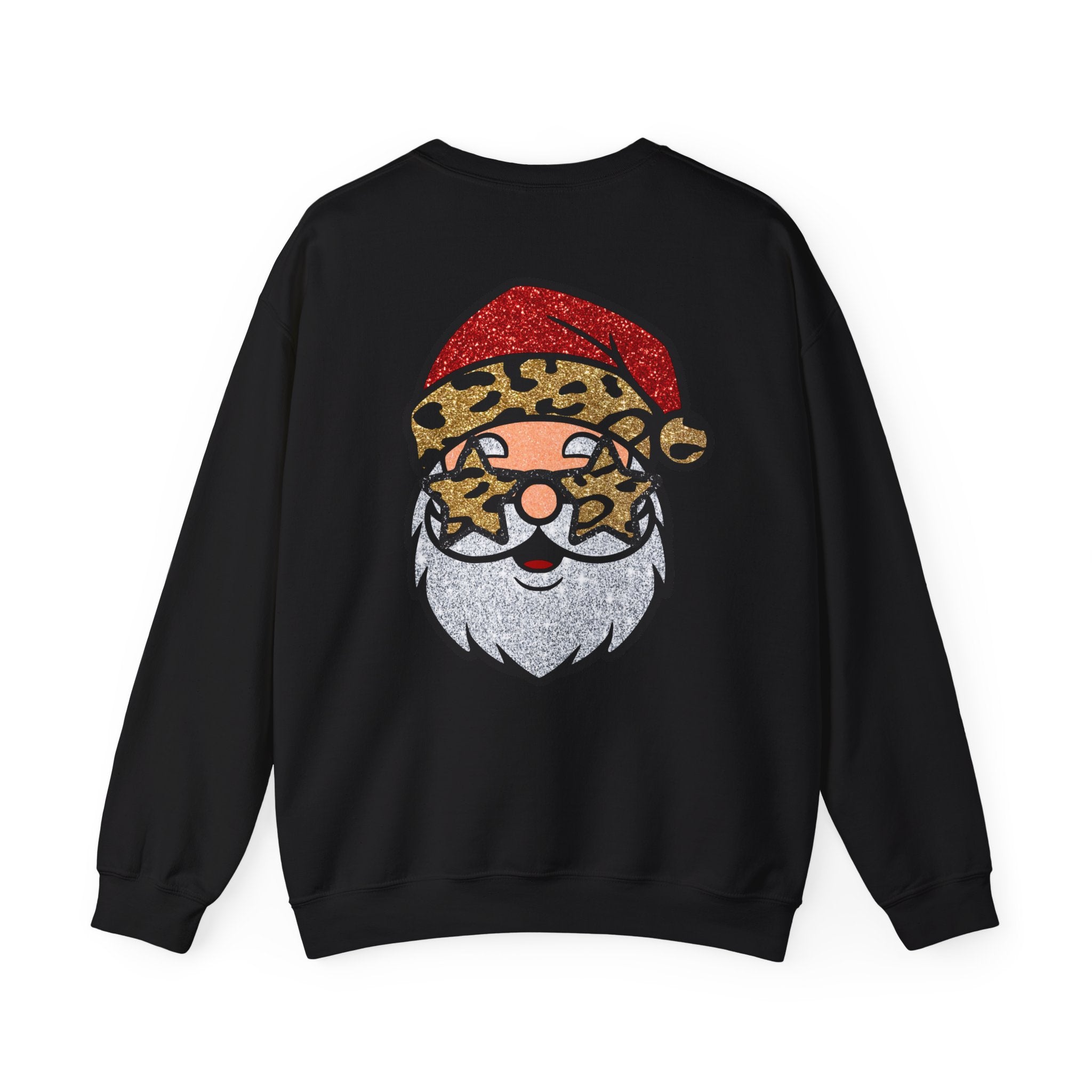 Santa Face Crewneck Sweatshirt — Leopard Santa Graphic Holiday Pullover