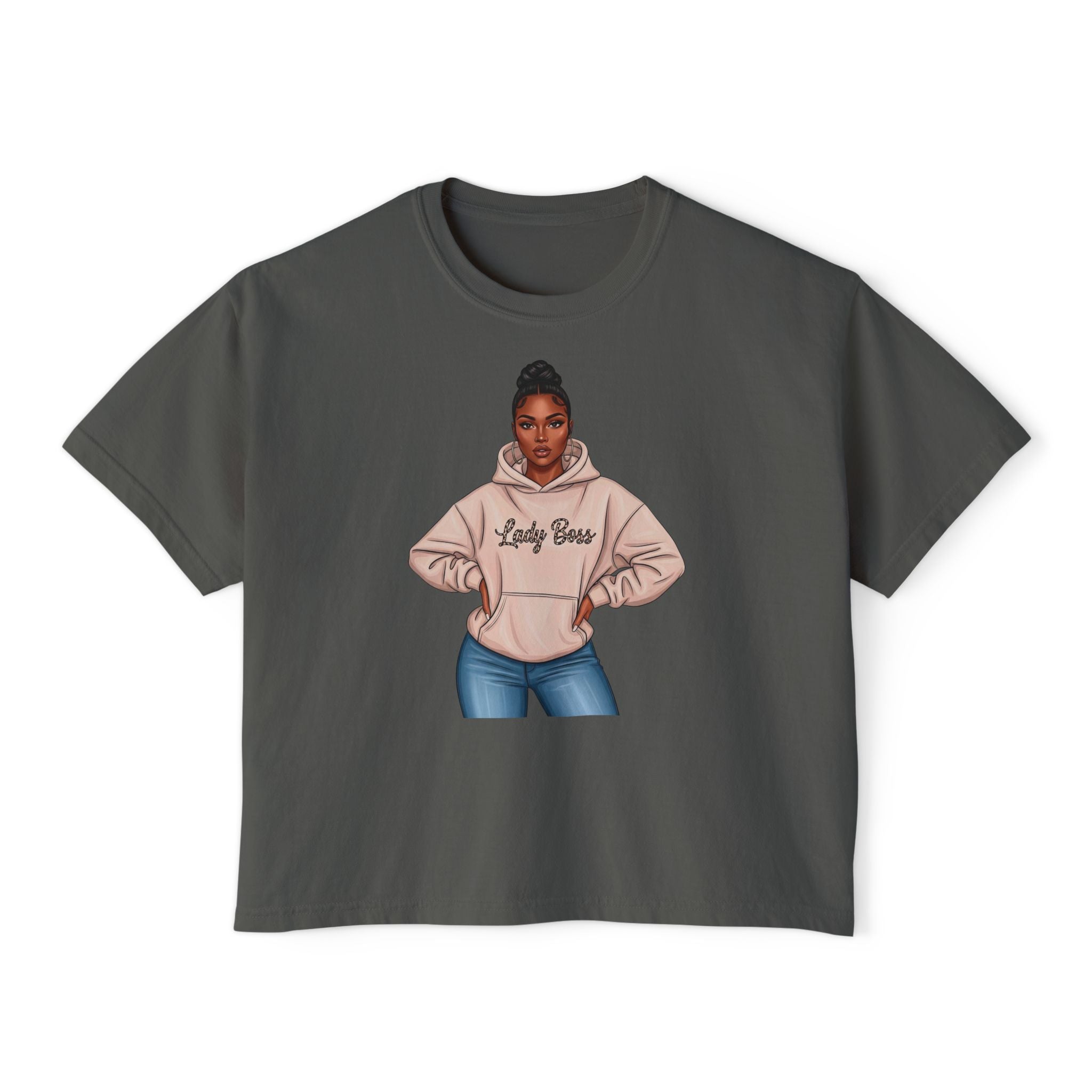 Women's Boxy Tee — 'Lady Boss' Graphic Crop Top, Confident Feminine Streetwear