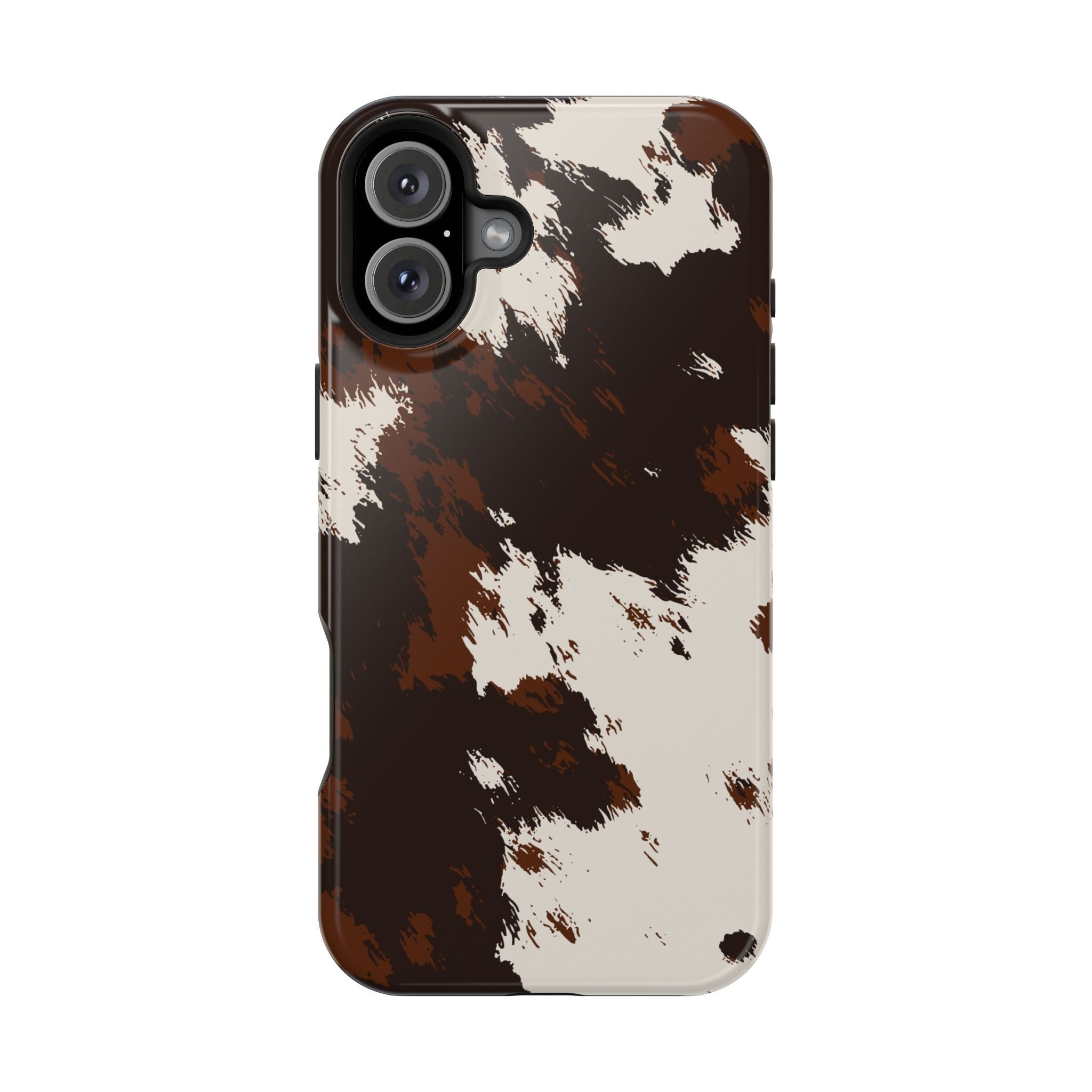 Cowhide Print Impact Phone Case — Brown & Cream Protective Cover