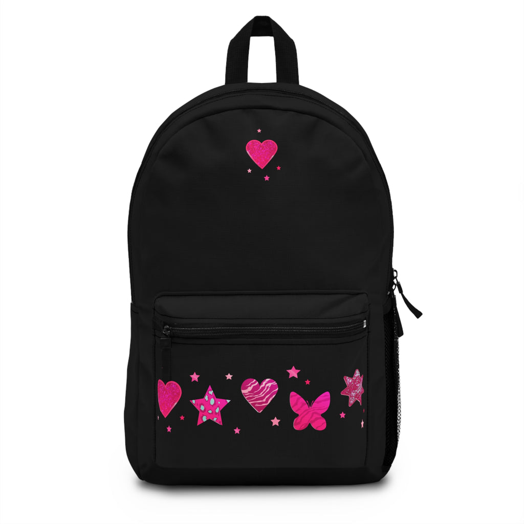 Pink Heart & Stars Backpack — Cute Kids School Bag with Hearts, Stars & Butterfly Accent