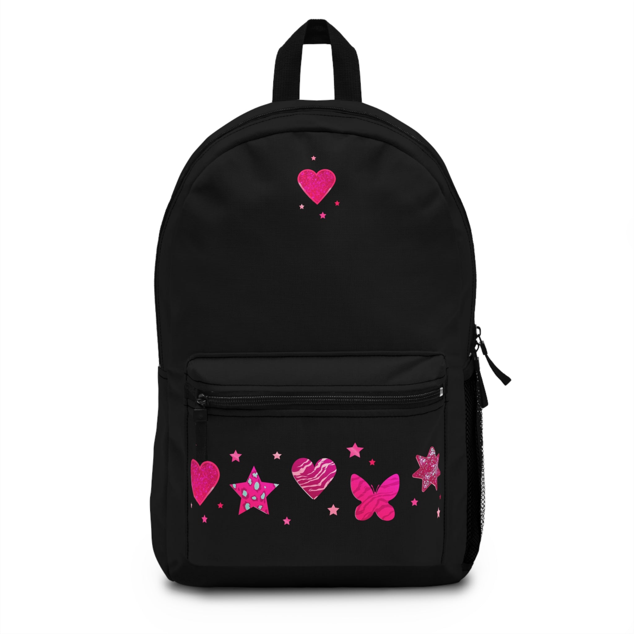 Pink Heart & Stars Backpack — Cute Kids School Bag with Hearts, Stars & Butterfly Accent