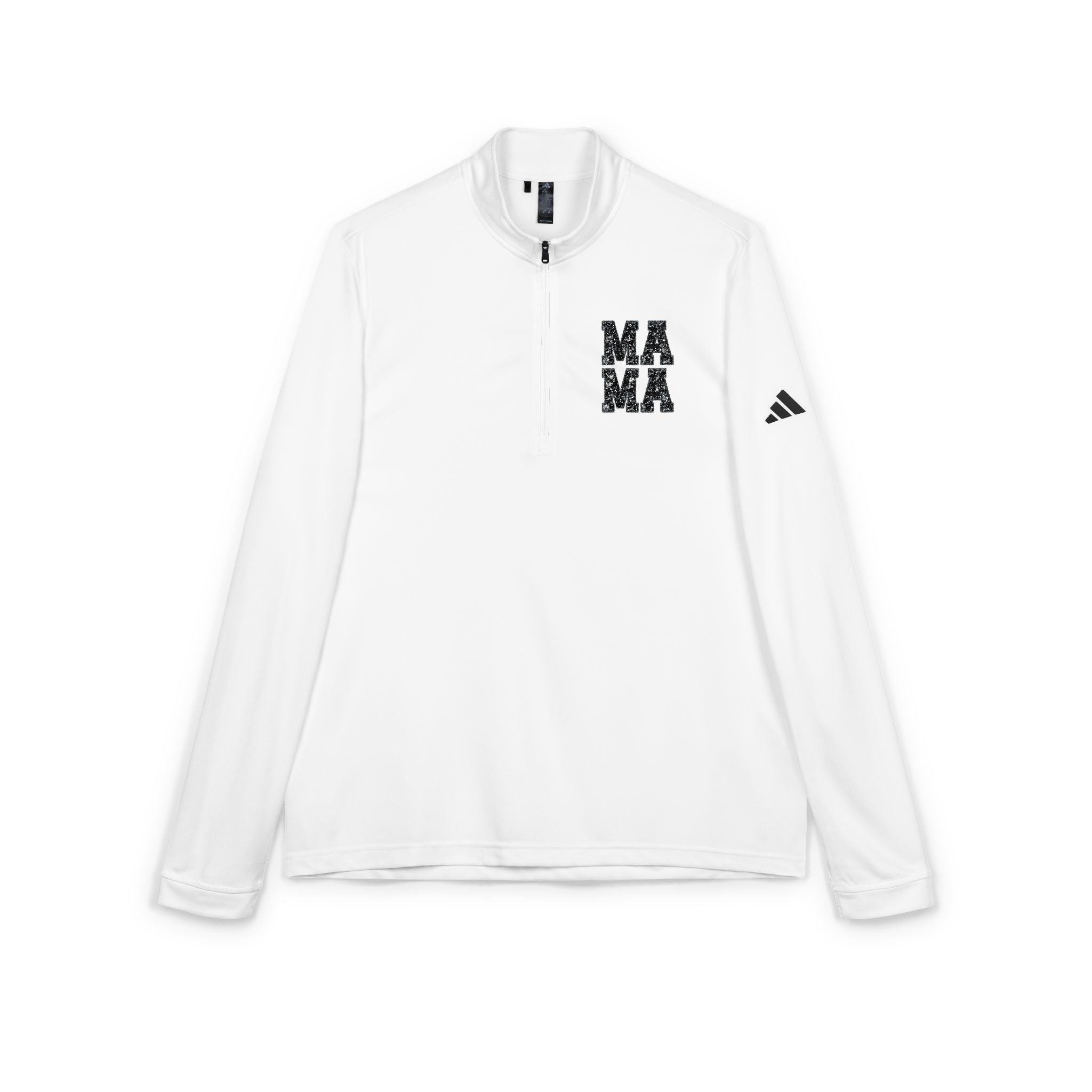 MAMA distressed block letters Quarter-Zip Pullover | Embroidered chest logo