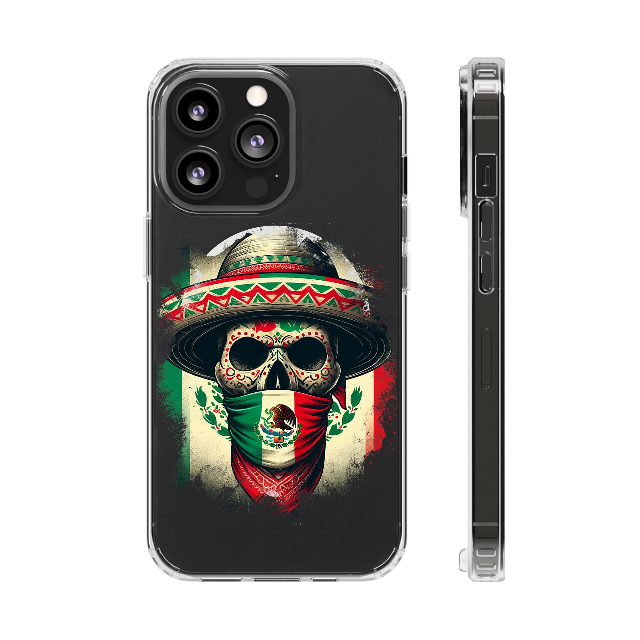 Clear Magnetic Phone Case — Day of the Dead Skull with Mexican Flag Bandana