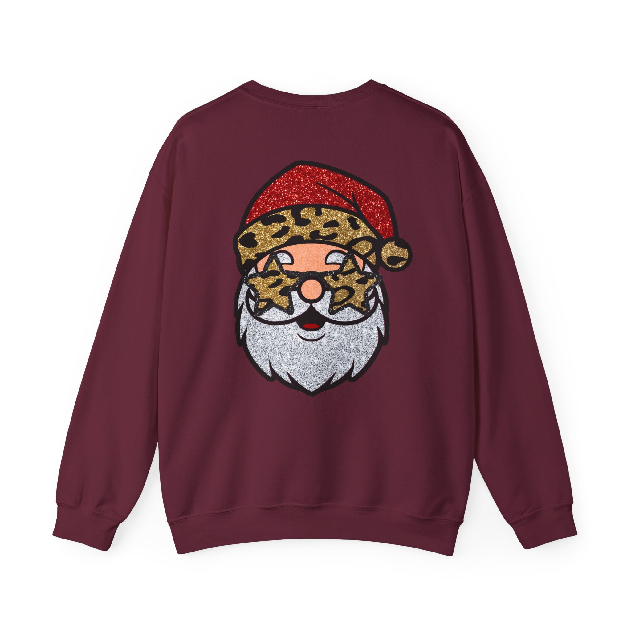 Santa Face Crewneck Sweatshirt — Leopard Santa Graphic Holiday Pullover
