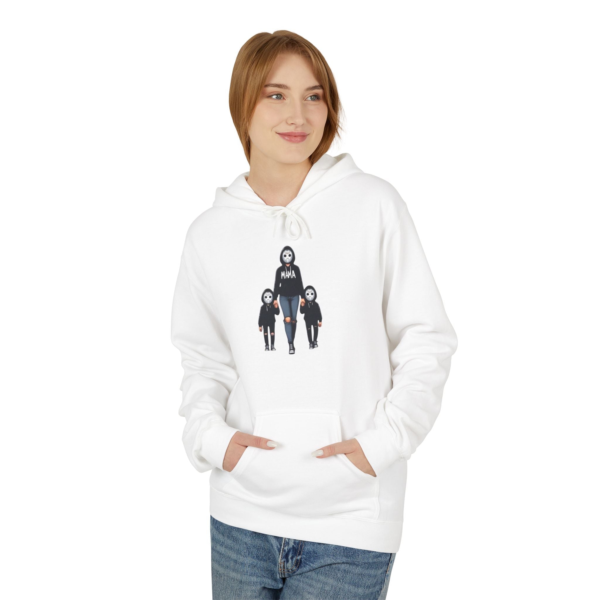 Horror Family Graphic Hoodie – Creepy Trio Skeleton & Child Design