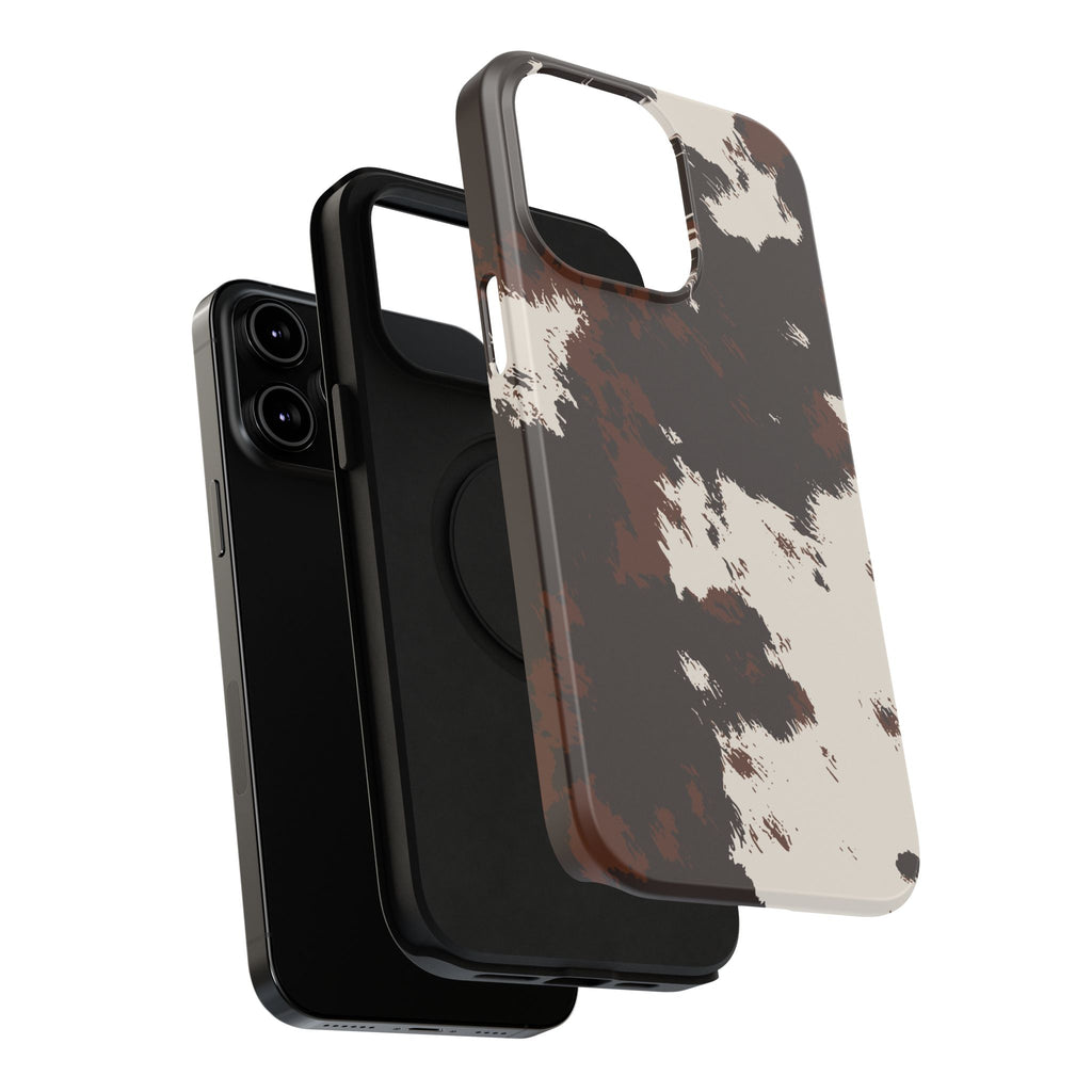 Cowhide Print Impact Phone Case — Brown & Cream Protective Cover