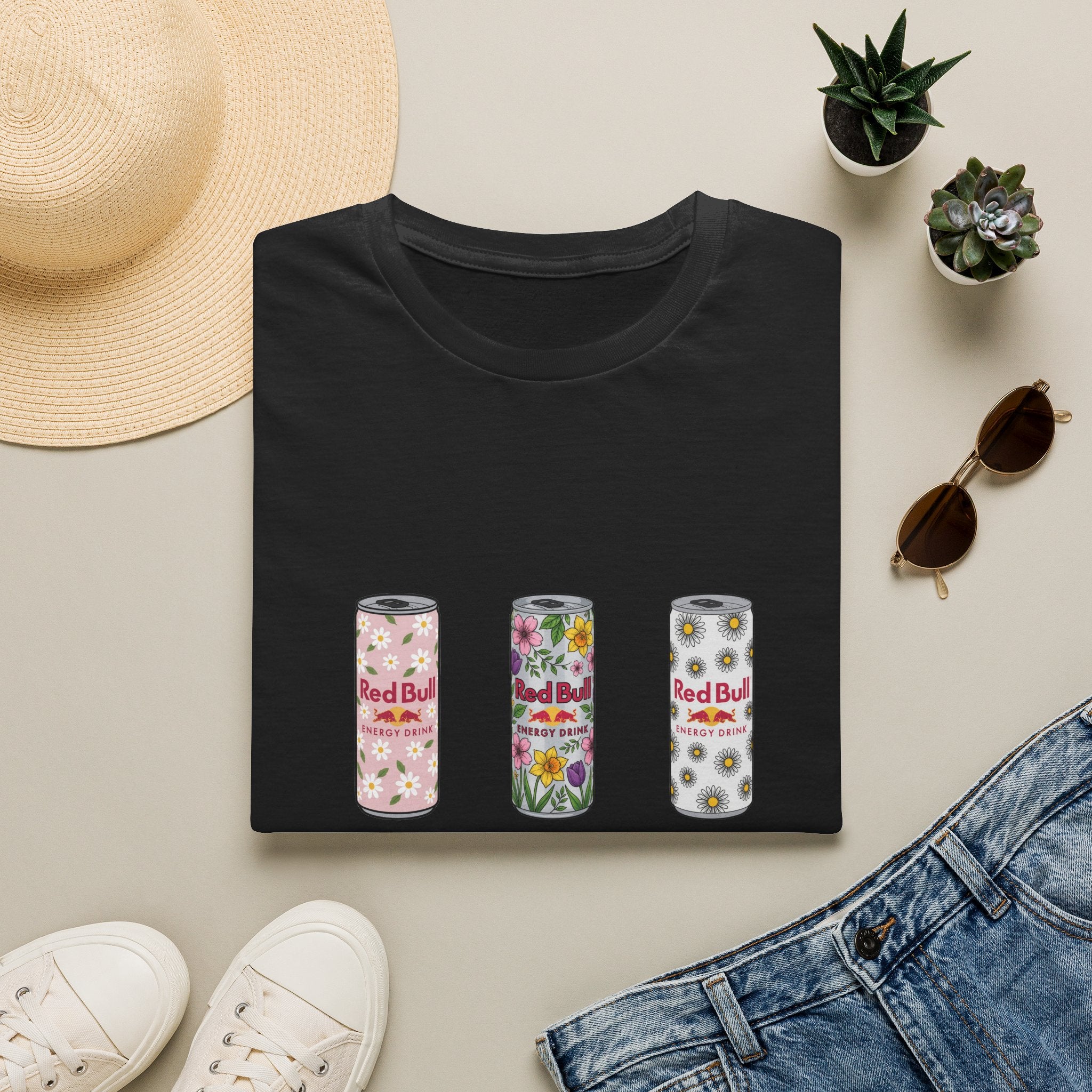 Floral Energy Drink Can T-Shirt — Vintage Flower Red Bull Design