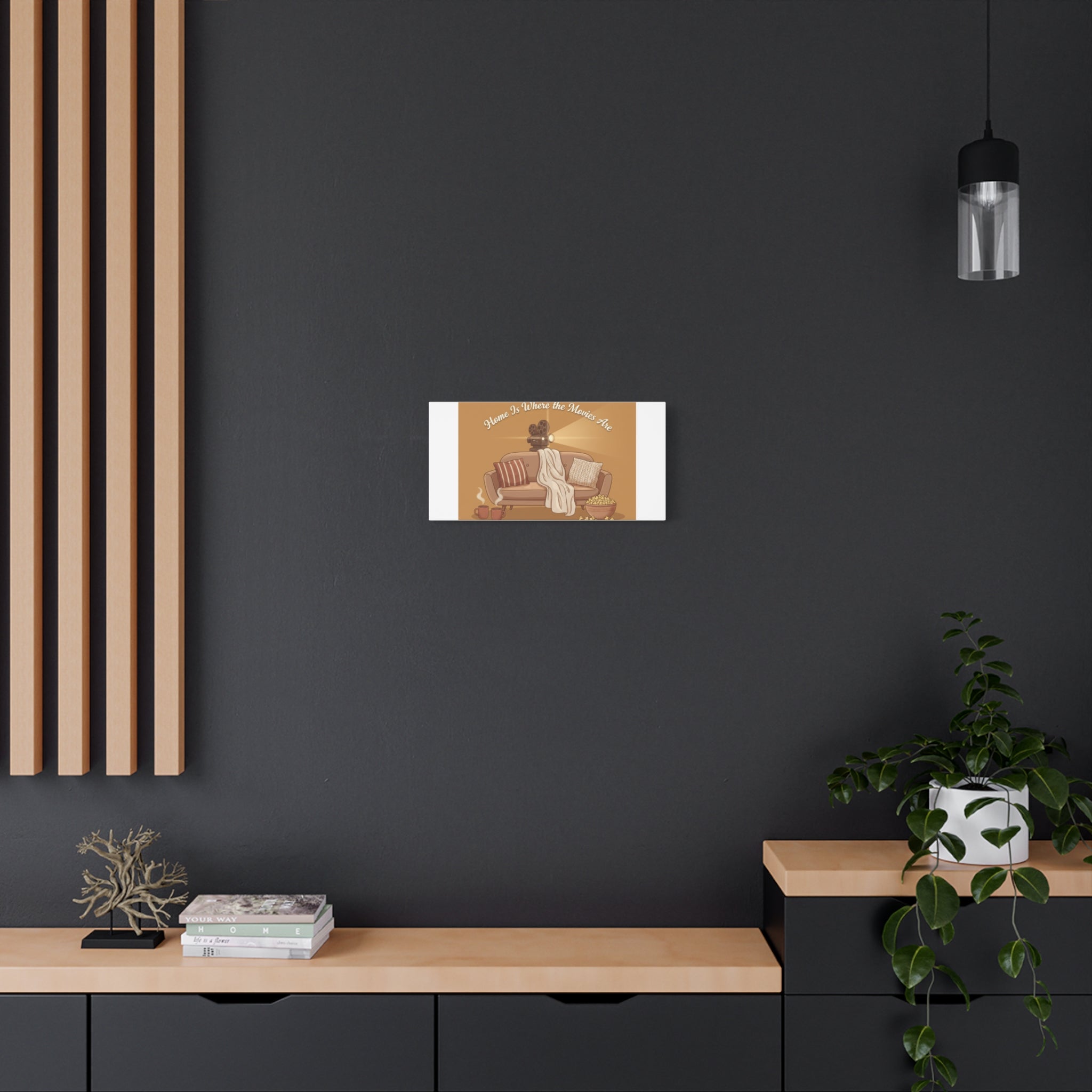Home Is Where the Movies Are Canvas | cozy night art, home cinema decor