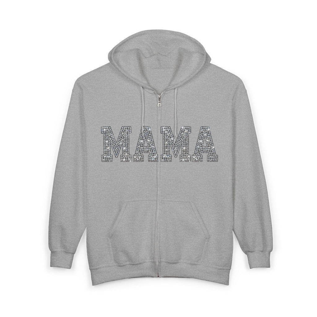 Mama Glitter Zip Hoodie — ‘MAMA’ Sparkle Full-Zip Sweatshirt for Moms