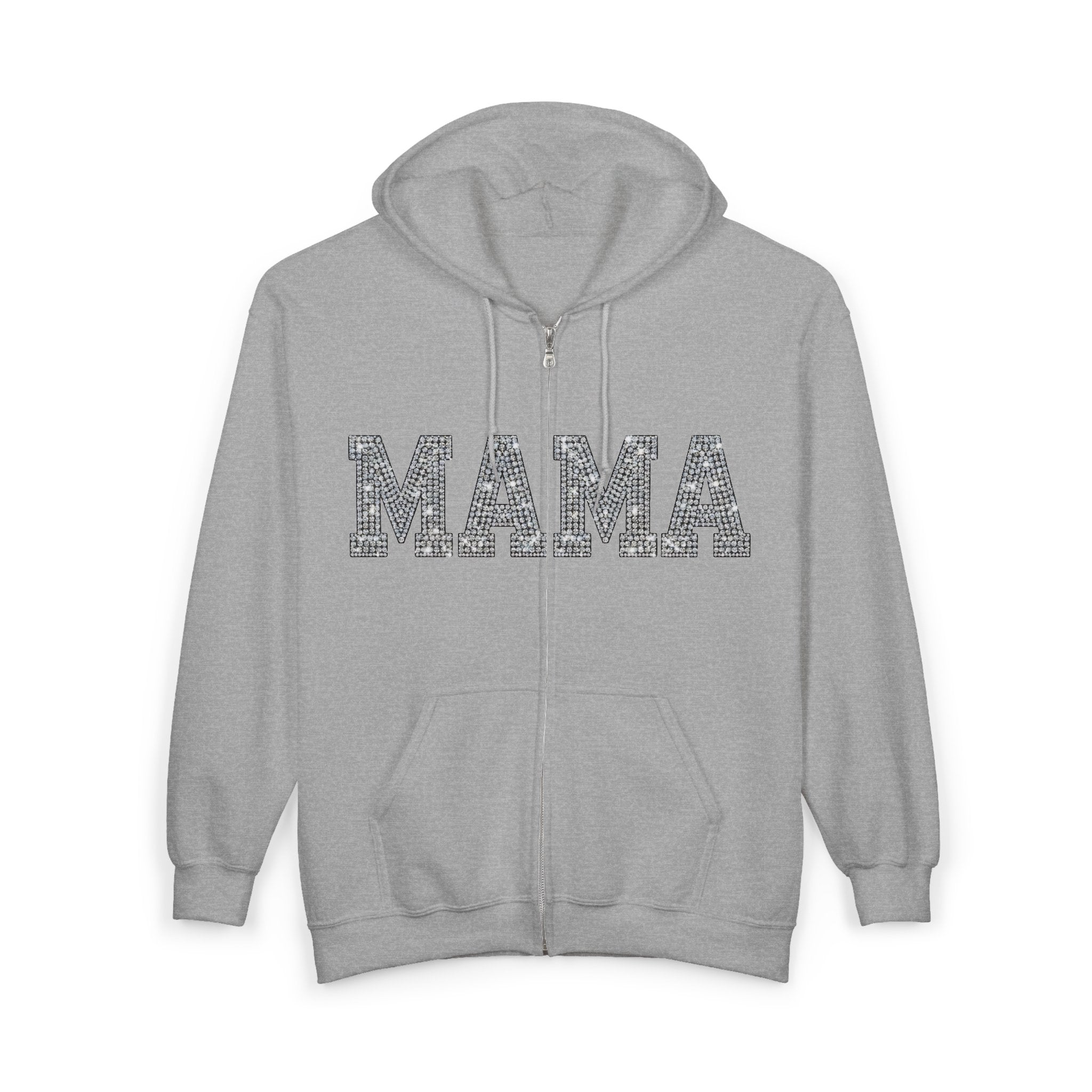 Mama Glitter Zip Hoodie — ‘MAMA’ Sparkle Full-Zip Sweatshirt for Moms