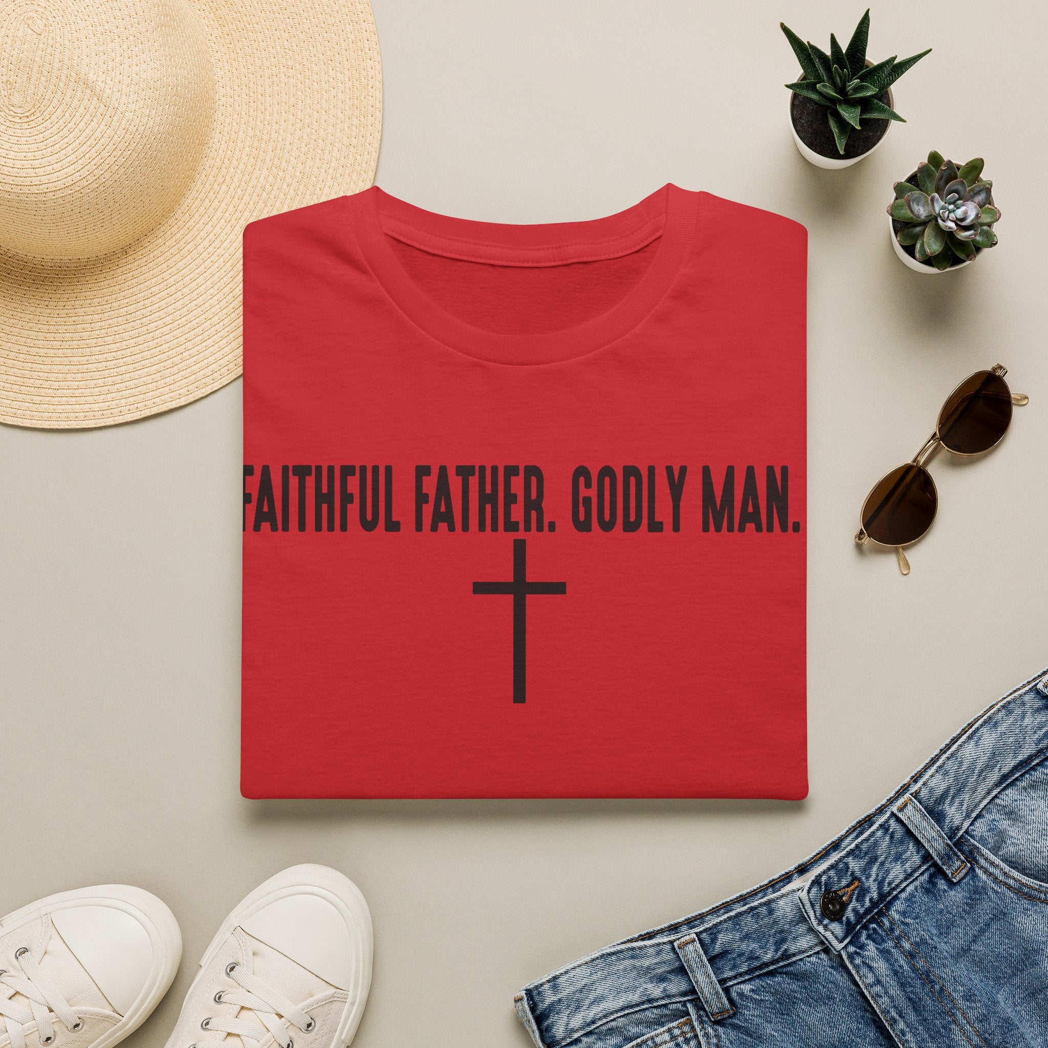 Faithful Father. Godly Man. T‑Shirt — Christian Dad Tee with Cross