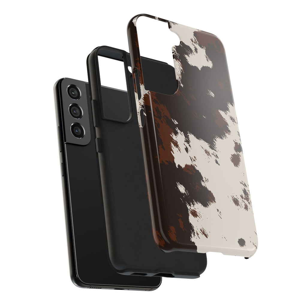Cowhide Print Tough Phone Case — Brown & White Western Rugged Protection
