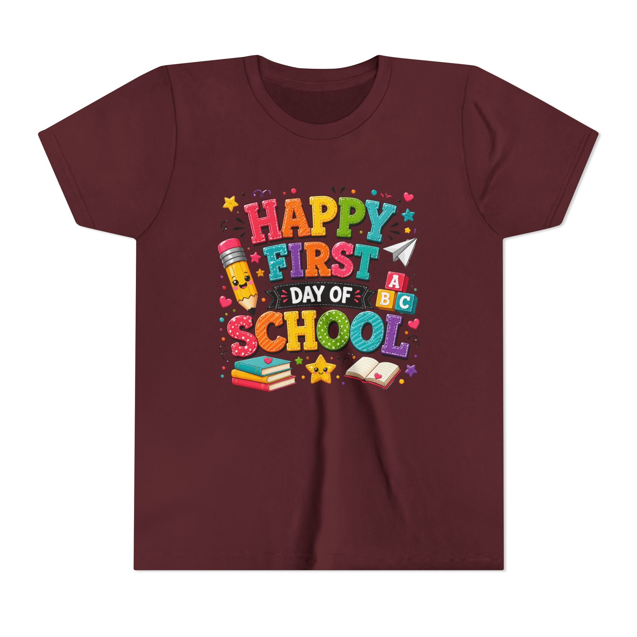 Youth Tee — "Happy First Day of School" Back-to-School Graphic Shirt