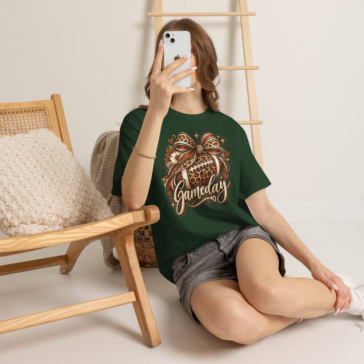 Gameday Football Tee — Leopard Print Football with Bow