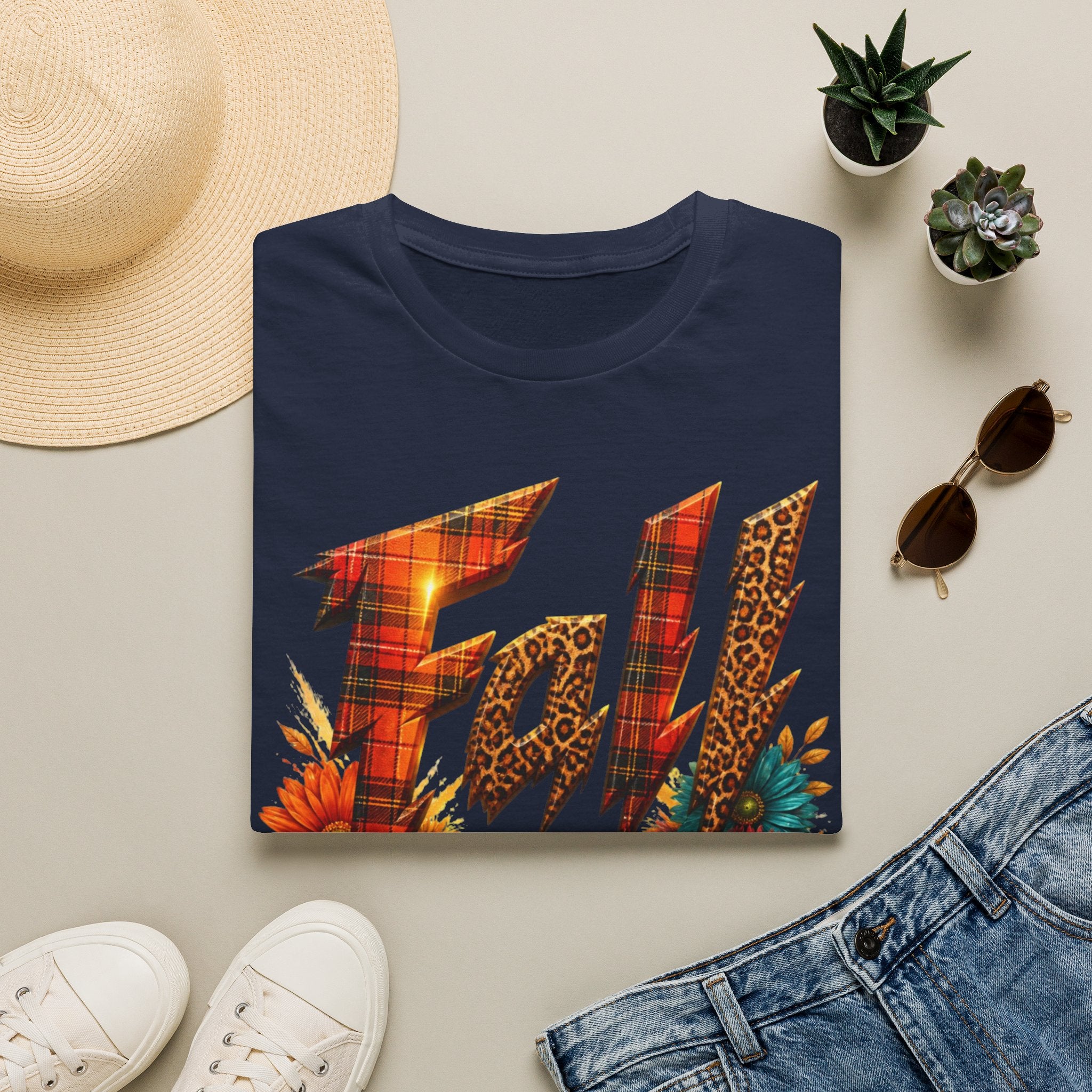 Fall Floral Plaid T-Shirt — "Thankful Grateful Blessed" Autumn Tee