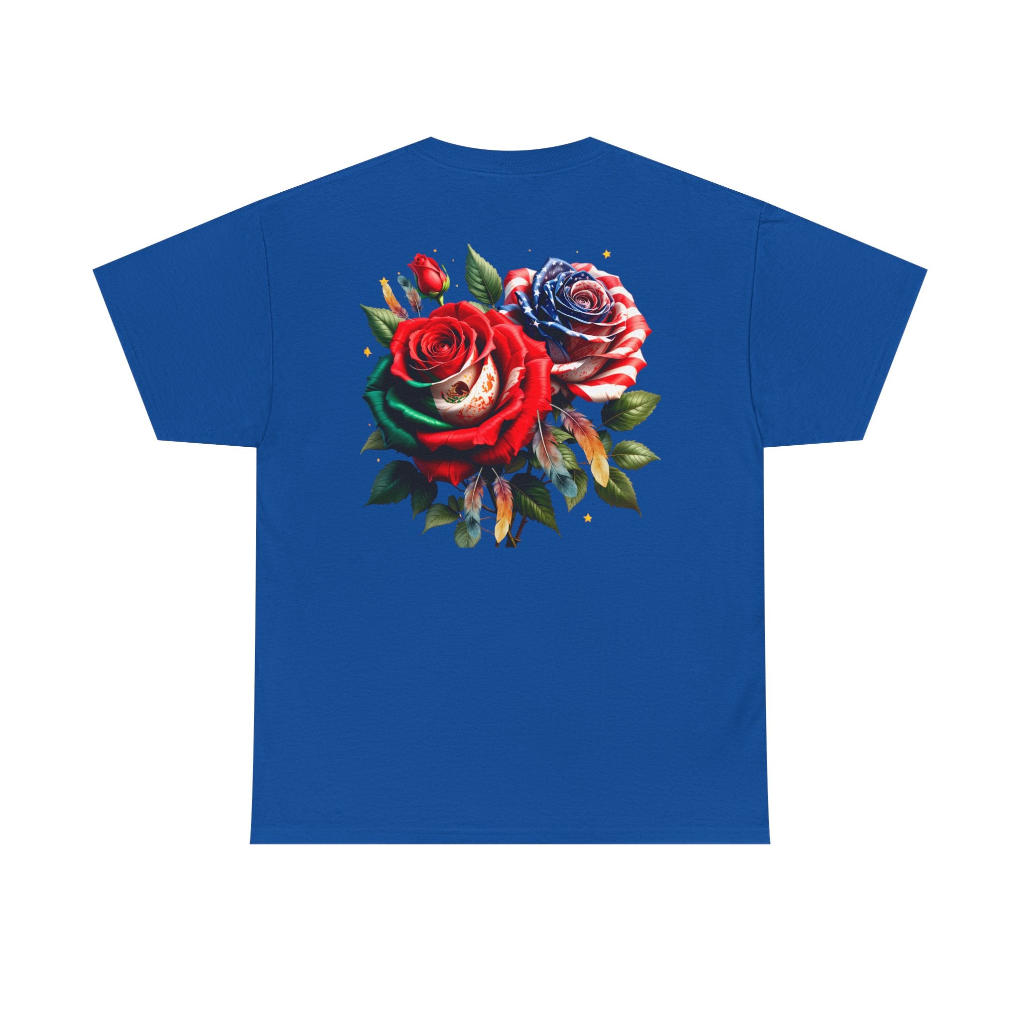 American & Italian Flag Tee with Vintage Rose Back — Patriotic Floral T-Shirt