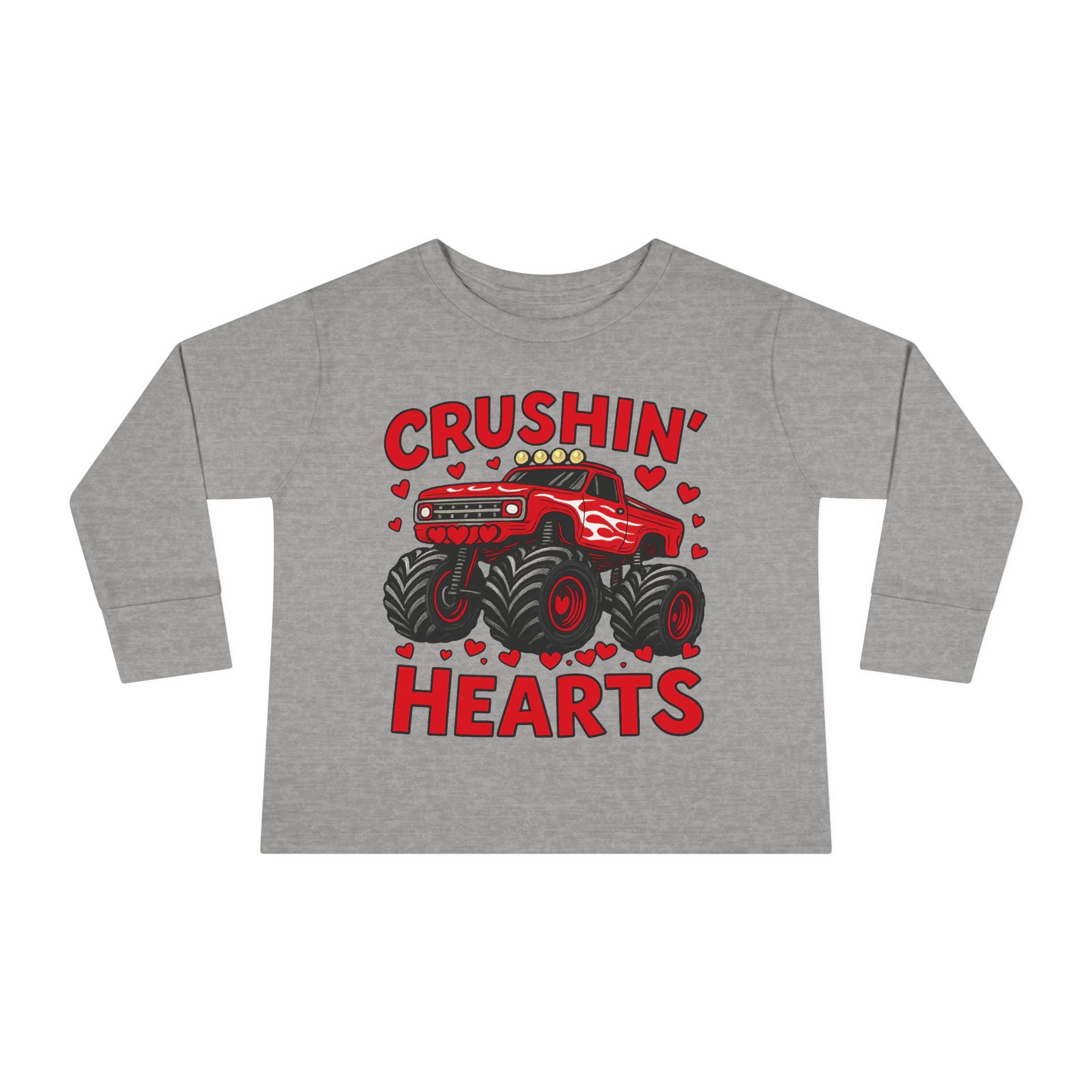 Crushin' Hearts Toddler Long Sleeve Tee - Monster Truck Valentine Shirt