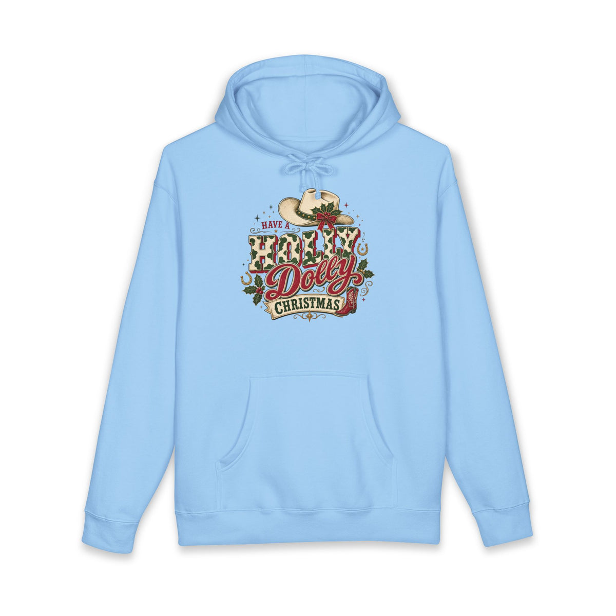 Christmas Cow Hoodie – Cute Highland Cow with Festive Lights & 'Merry Dolly Christmas' Design