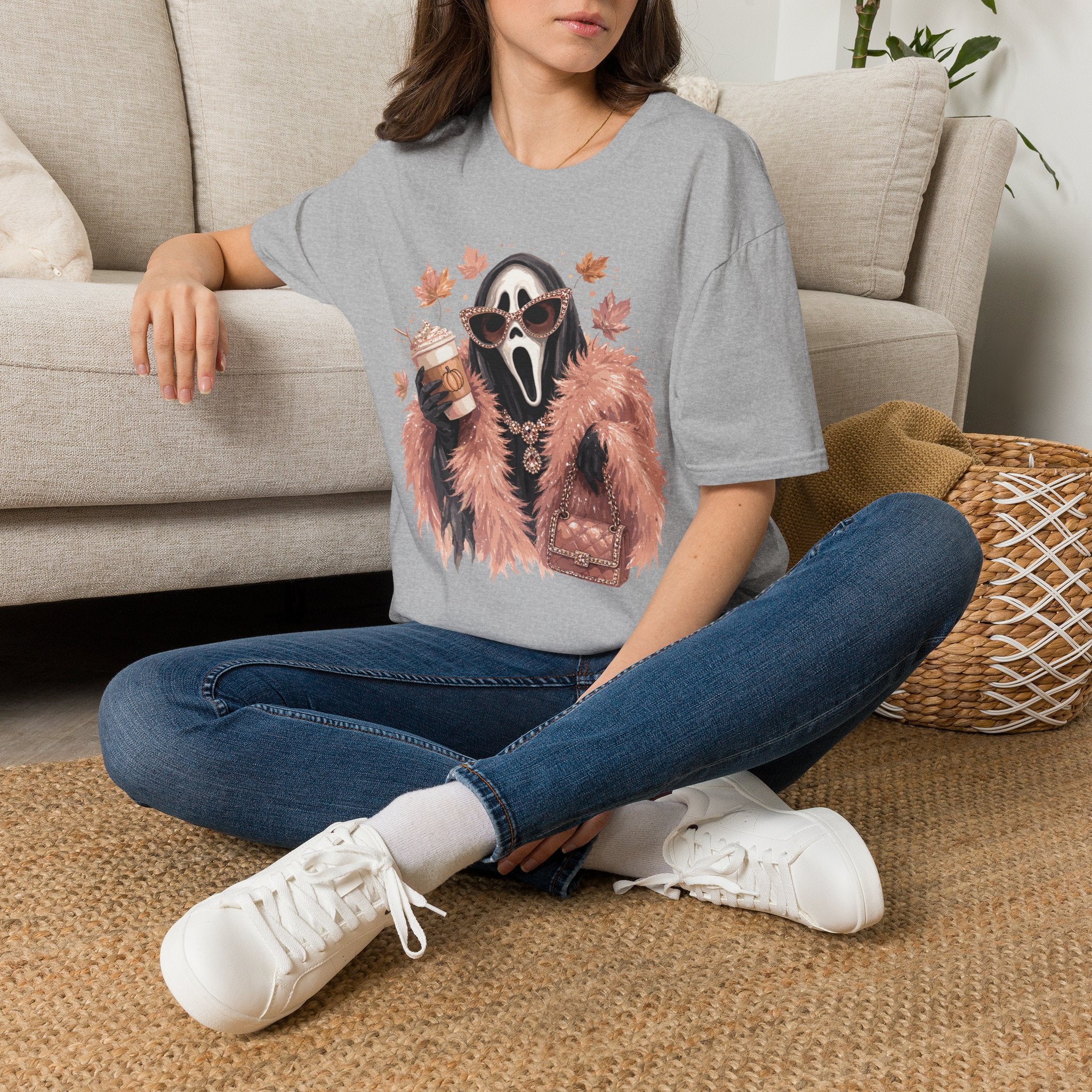 Cozy Scream Fall Tee — Glam Ghost with Pumpkin Spice Latte