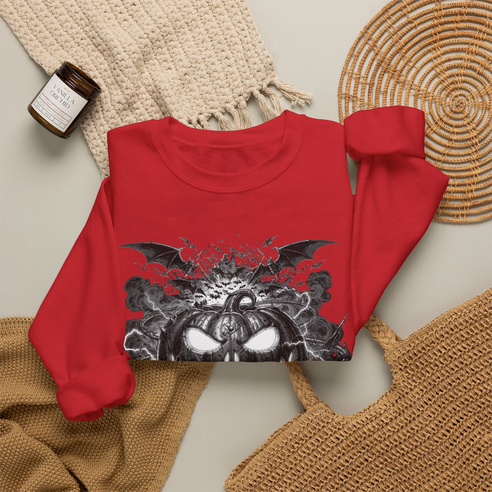 Halloween Pumpkin Crewneck Sweatshirt — Spooky Jack-o'-Lantern Graphic